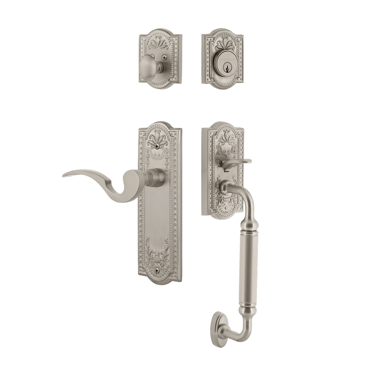 Meadows Satin Nickel Handleset with C Grip & Long Plate - Manor Lever Door Handle for Home Interior, Bedroom, Office & Commercial Spaces