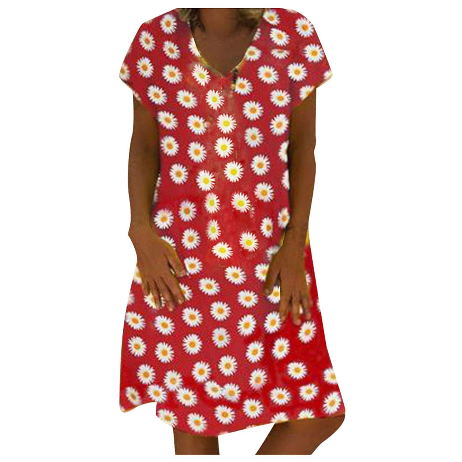 Women's Casual Summer Dress - Floral Printed Knee-Length Loose Fit Sleeveless Embroidered Plus Size Dress | Perfect for Beach Outings, Picnics, and Everyday Wear
