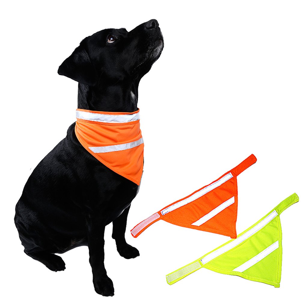Encell 2-Pack Reflective Dog Collar Scarf - Safety Pet Bandana Triangle Bib for Dogs & Cats, Orange - Perfect for Night Walks & Outdoor Adventures