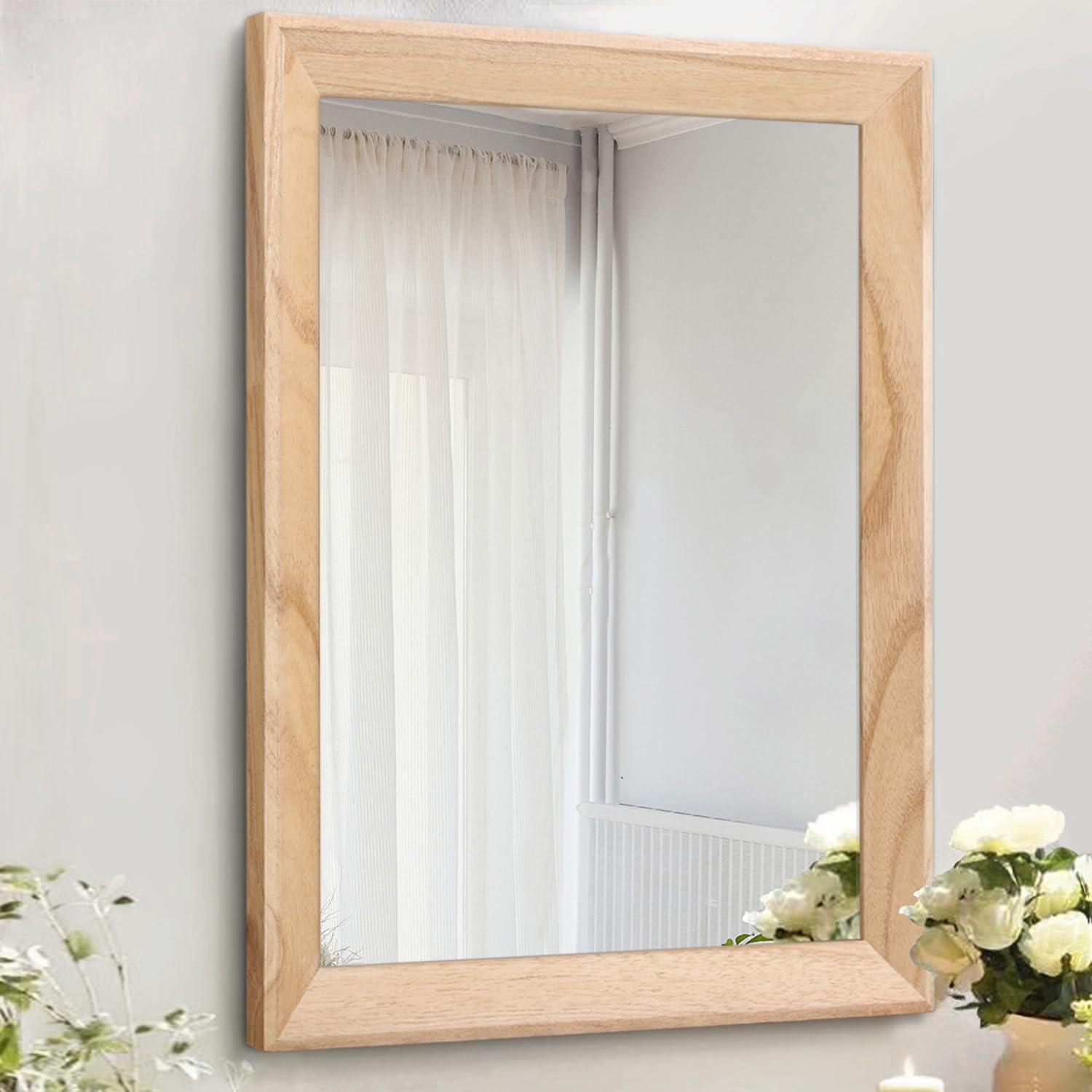 Rustic Rectangle Wall Mirror with Wood Frame - Farmhouse Decorative Mirror for Bedroom, Bathroom, Living Room | Perfect for Home Decor, Entryway, and Vanity Areas