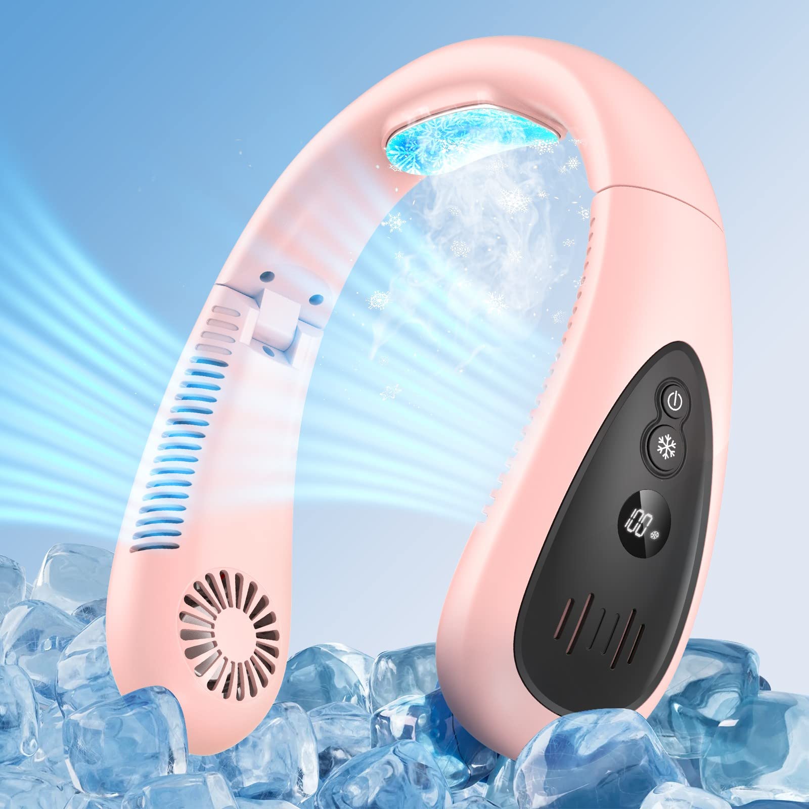 Portable Neck Air Conditioner Fan - 5000mAh Rechargeable USB Cooling Fan with 3 Speeds & LED Display, Bladeless Semiconductor Technology for Outdoor, Travel, Office, and Home Use - Stay Cool Anywhere