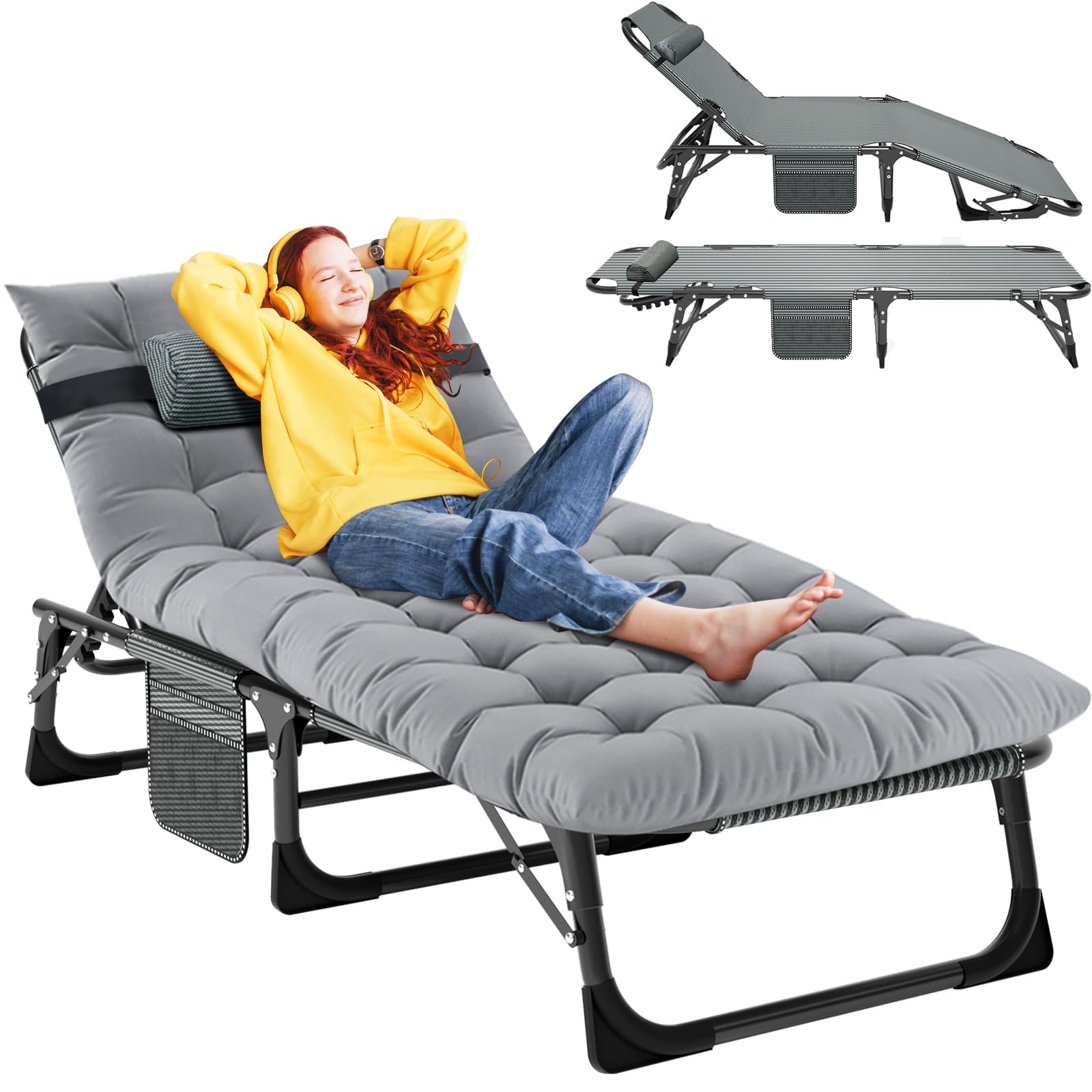 SLSY Folding Chaise Lounge Chair - Heavy Duty Outdoor Reclining Patio Chair for Tanning, Pool, Beach, Lawn & Camping | Perfect for Backyard, Deck, Garden Relaxation & Sunbathing