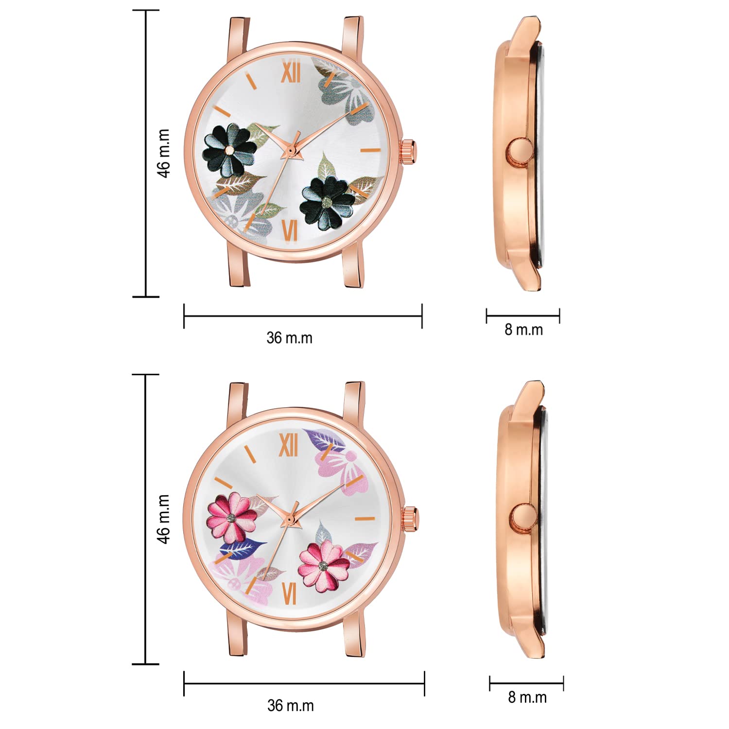 CLOUDWOOD Women's & Girls' Analog Multi-Color Dial Watch with Black & Pink Strap - Fashion Accessory for Casual Wear, Office & Gift Giving (Model WCH47)