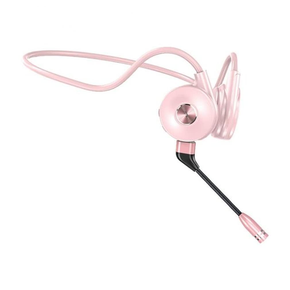 Wireless Bone Conduction Headphones Bluetooth 5.0 with Noise-Canceling Mic - Open-Ear Stereo Headset for Sports, Running, Gaming, Hiking & Office Conference Calls (Pink) - Perfect for Workouts, Outdoor Activities & Remote Work