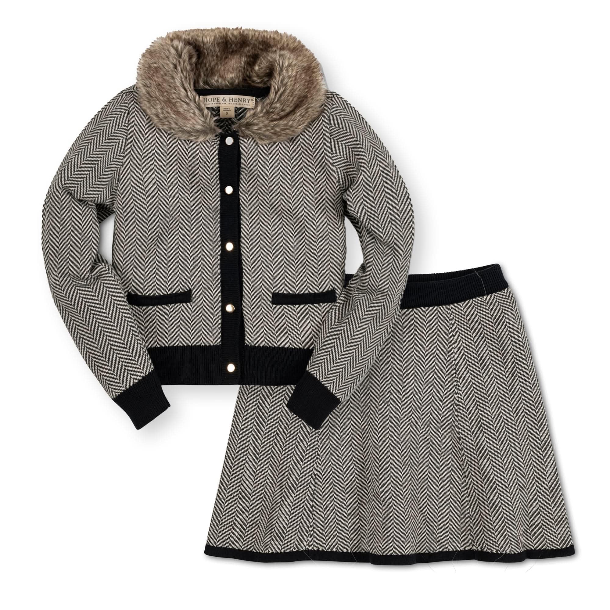 Hope & Henry Girls' Long Sleeve Cardigan and Skirt Sweater Set - Cute Winter Outfit for School, Church & Family Photos | Soft Knit Toddler & Kids Clothing