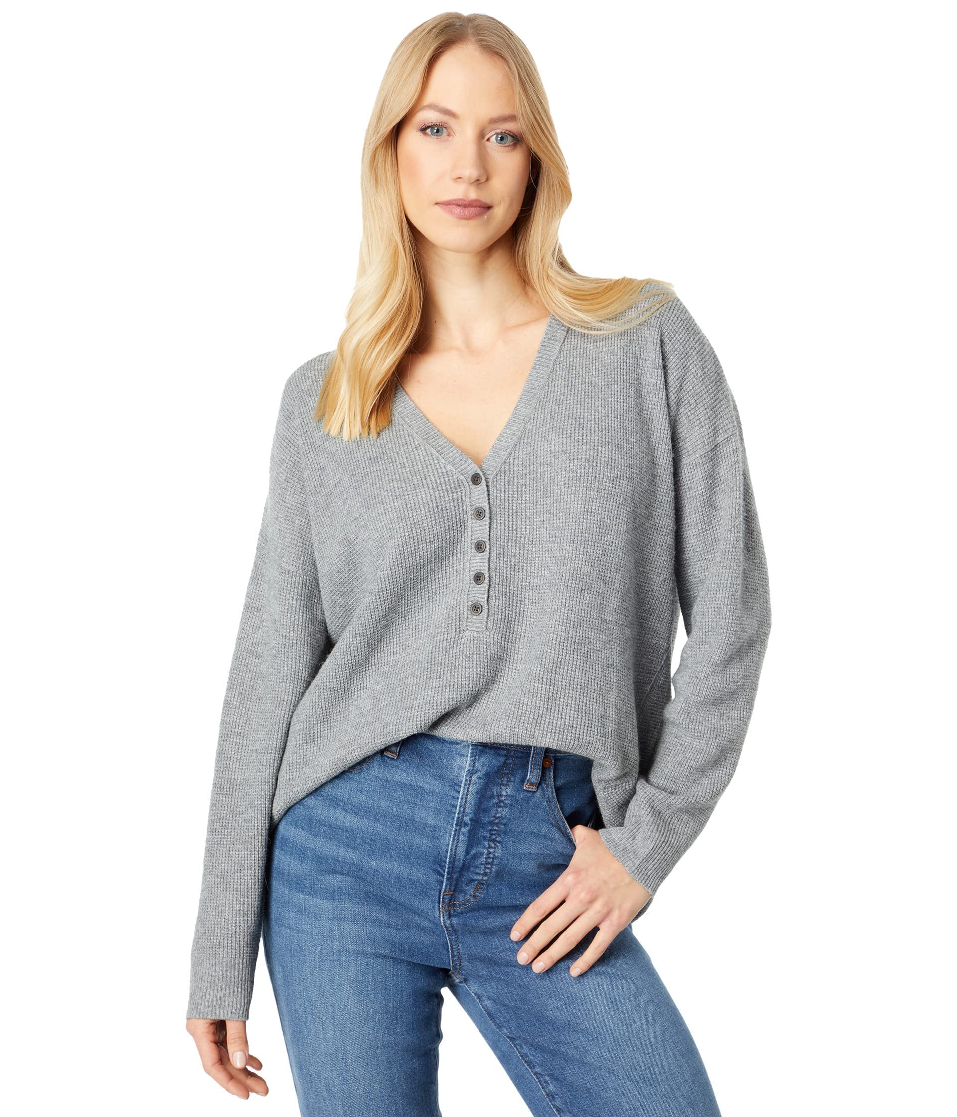 Madewell Kyle Waffle Henley Shirt for Men - Soft Cotton Long Sleeve Button Down Top - Casual Wear for Work, Date Night & Everyday Outfits