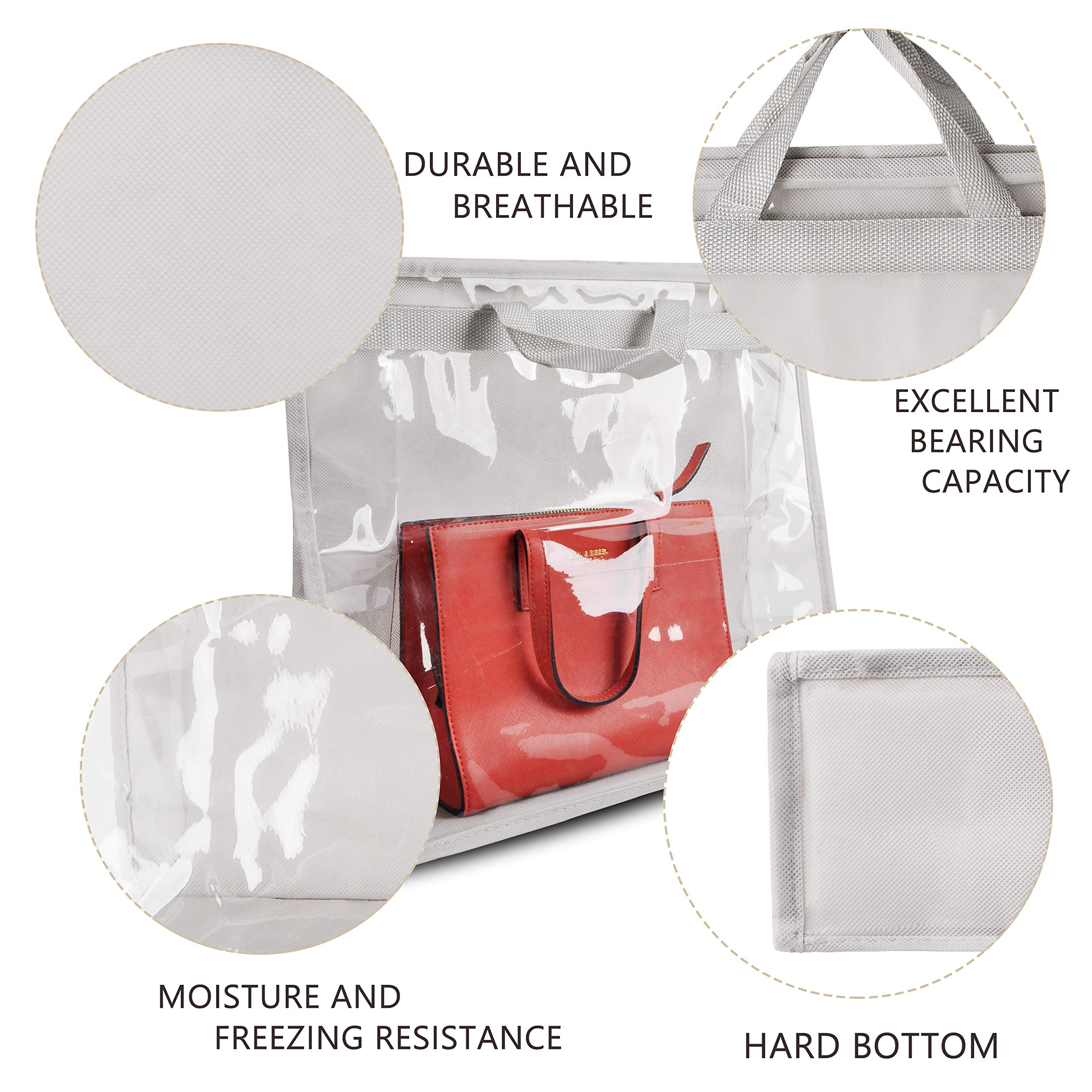 Vercord Clear PVC Handbag Storage Cover - Dustproof, Moistureproof Purse Organizer with Handle & Zipper, Space-Saving Closet Organizer (Grey, XXL) - Perfect for Travel, Home Closet & Luxury Bag Protection