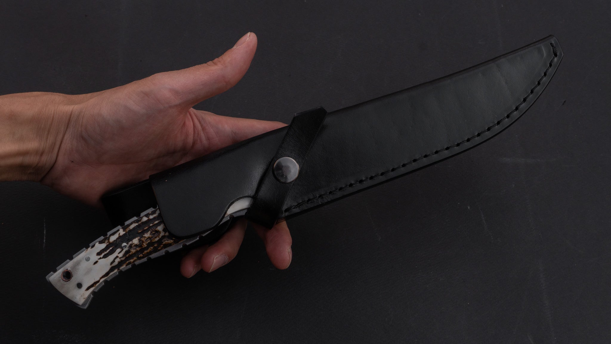 Fukuta ATS Hunting Knife - 150mm Fixed Blade with Stag Handle for Outdoor, Camping, and Survival Adventures