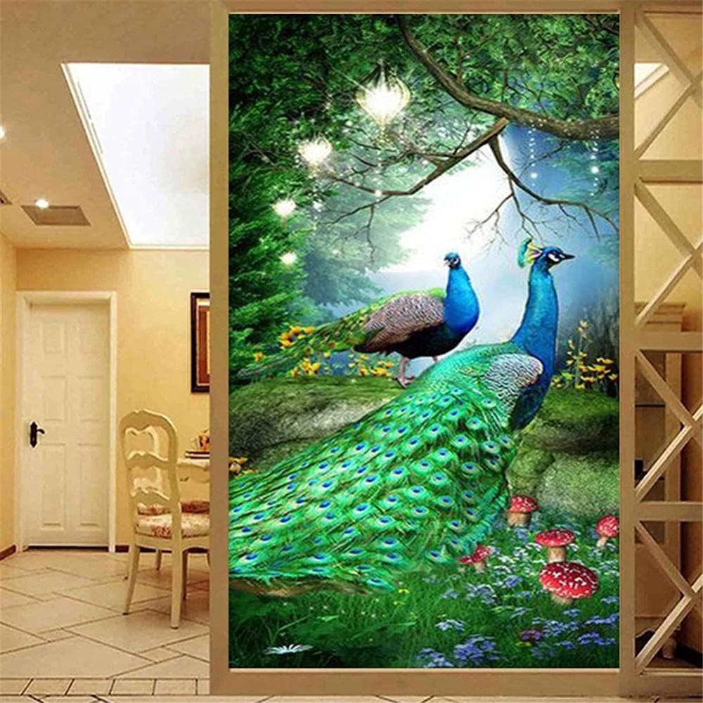 5D Diamond Painting Kit for Adults - Large Green Peacock DIY Diamond Art by Numbers (36x72 Inch) - Full Round Drill Rhinestone Embroidery Cross Stitch Craft for Home Wall Decor - Perfect for Stress Relief, Gift Giving & Living Room/Bedroom Decoration