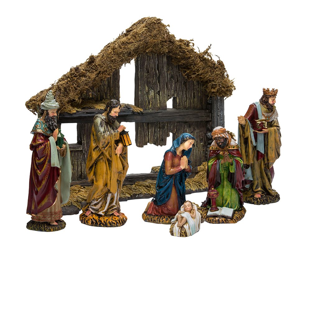 Kurt Adler 6-Inch Resin Nativity Set of 7 Pieces - Christmas Home Decor, Holiday Tabletop Display, Religious Figurines for Mantel & Shelf Decoration
