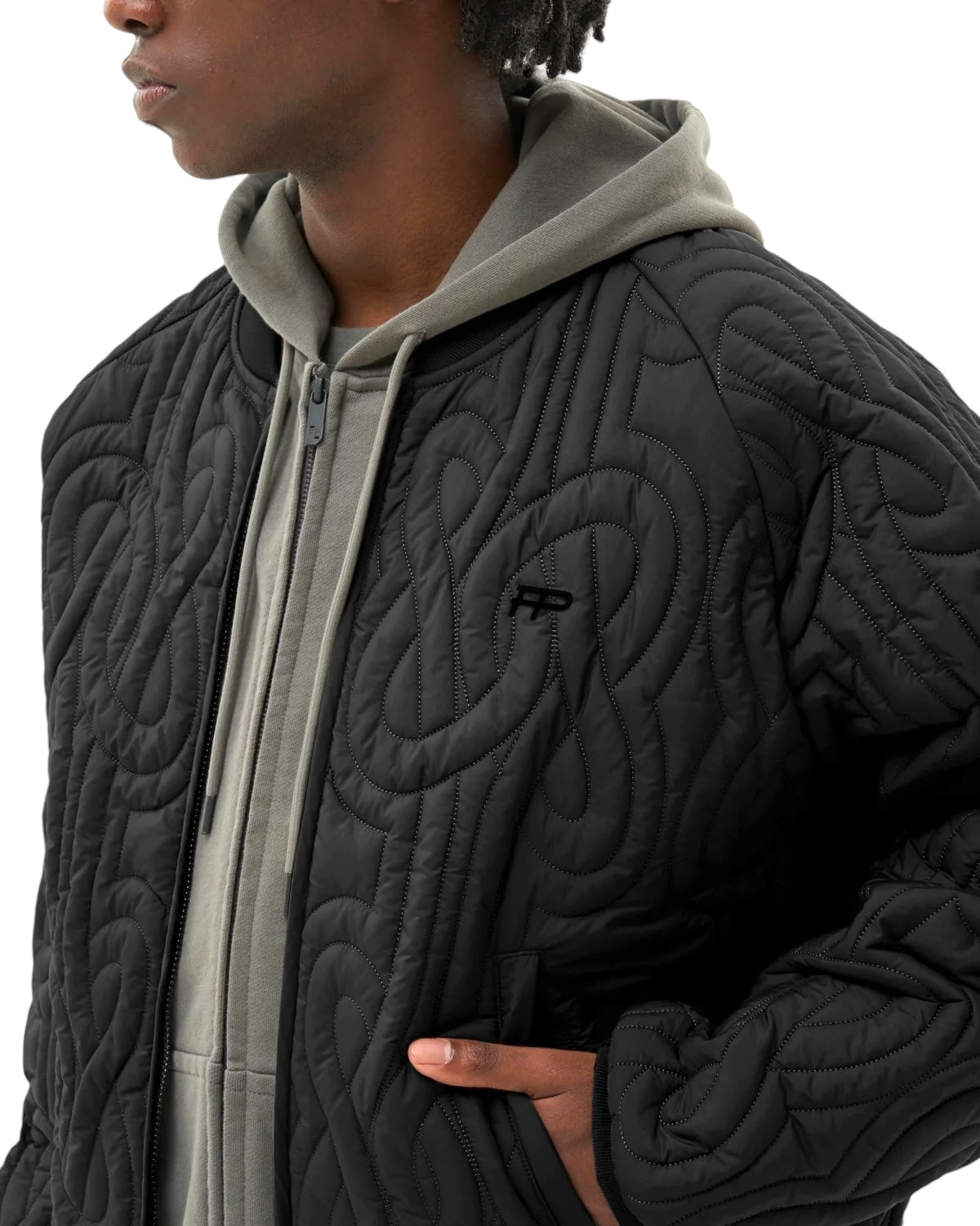 Filling Pieces Quilted Bomber Jacket for Men - Black | Stylish Winter Coat for Urban Fashion & Outdoor Activities