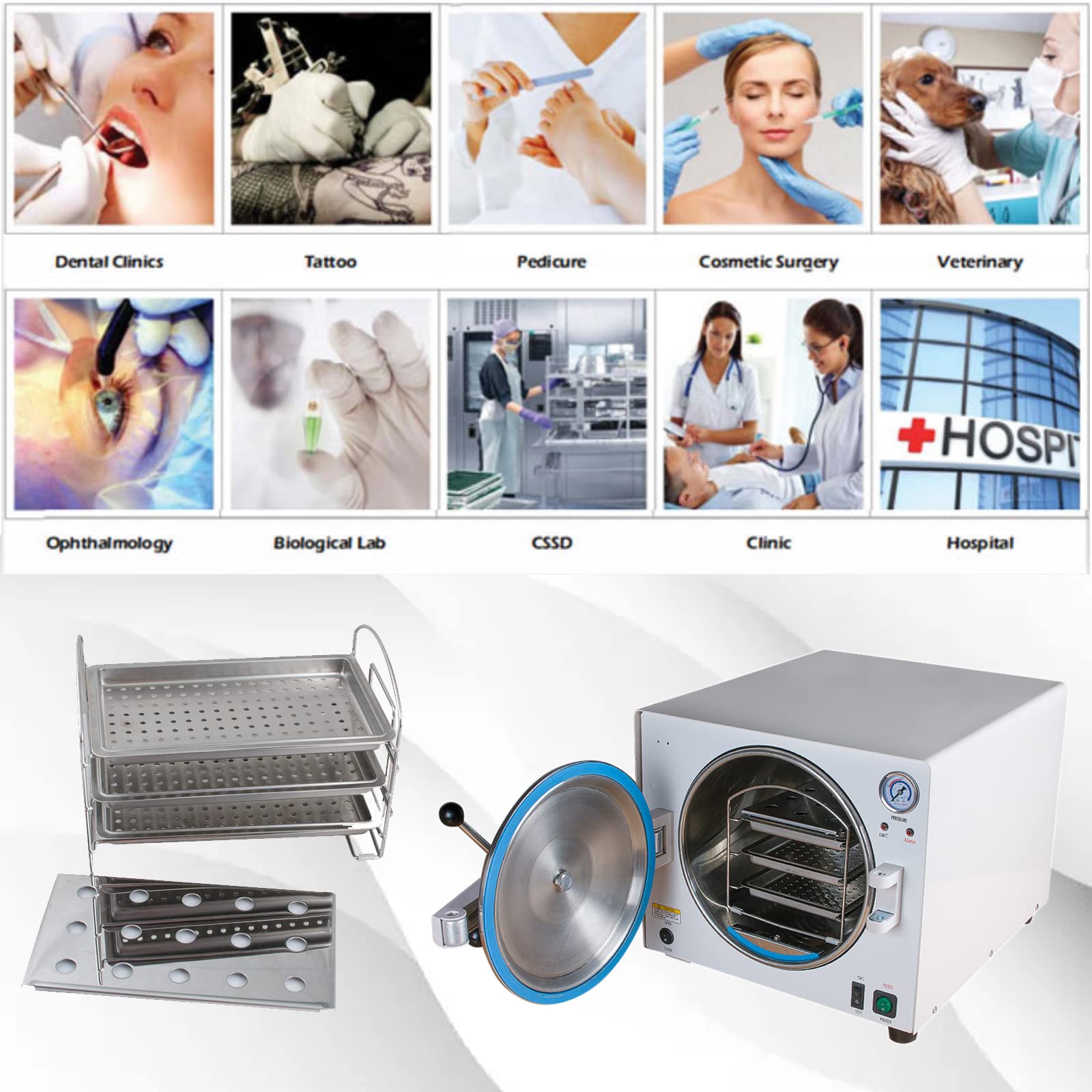 Portable 18L Lab Autoclave Sterilizer Equipment - 304 Stainless Steel, 900W, 110V/220V - Ideal for Medical Clinics, Dental Offices & Tattoo Shops