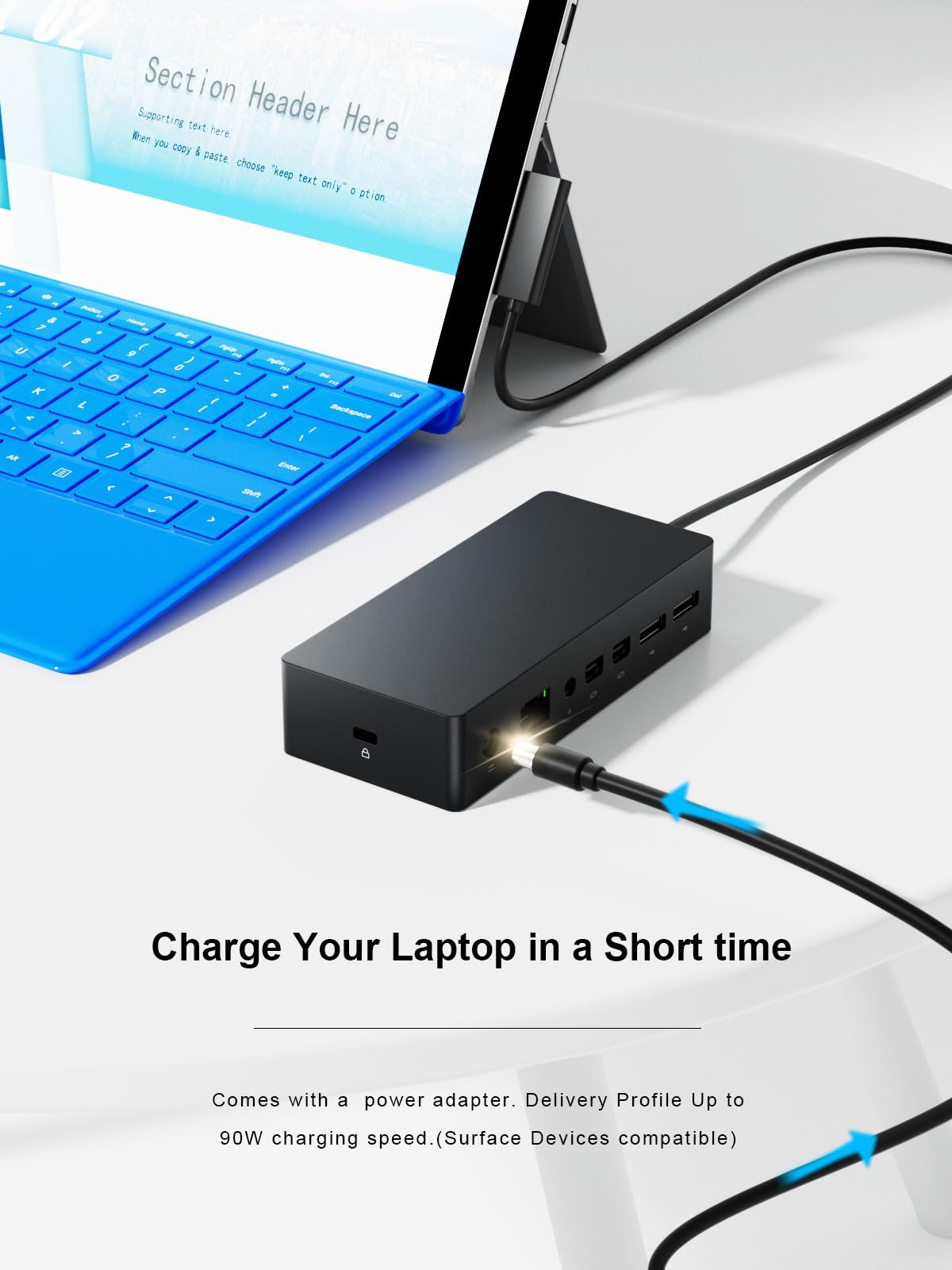 Microsoft Surface Pro Docking Station with 90W Power Supply - Gigabit Ethernet, Dual Mini DisplayPort, 4 USB 3.0 Ports - Compatible with Surface Pro 9/8/7/X/6/4/3, Surface Book, Surface Go, Surface Laptop & Laptop Go - Perfect for Home Office, Gaming & Multi-Monitor Setup