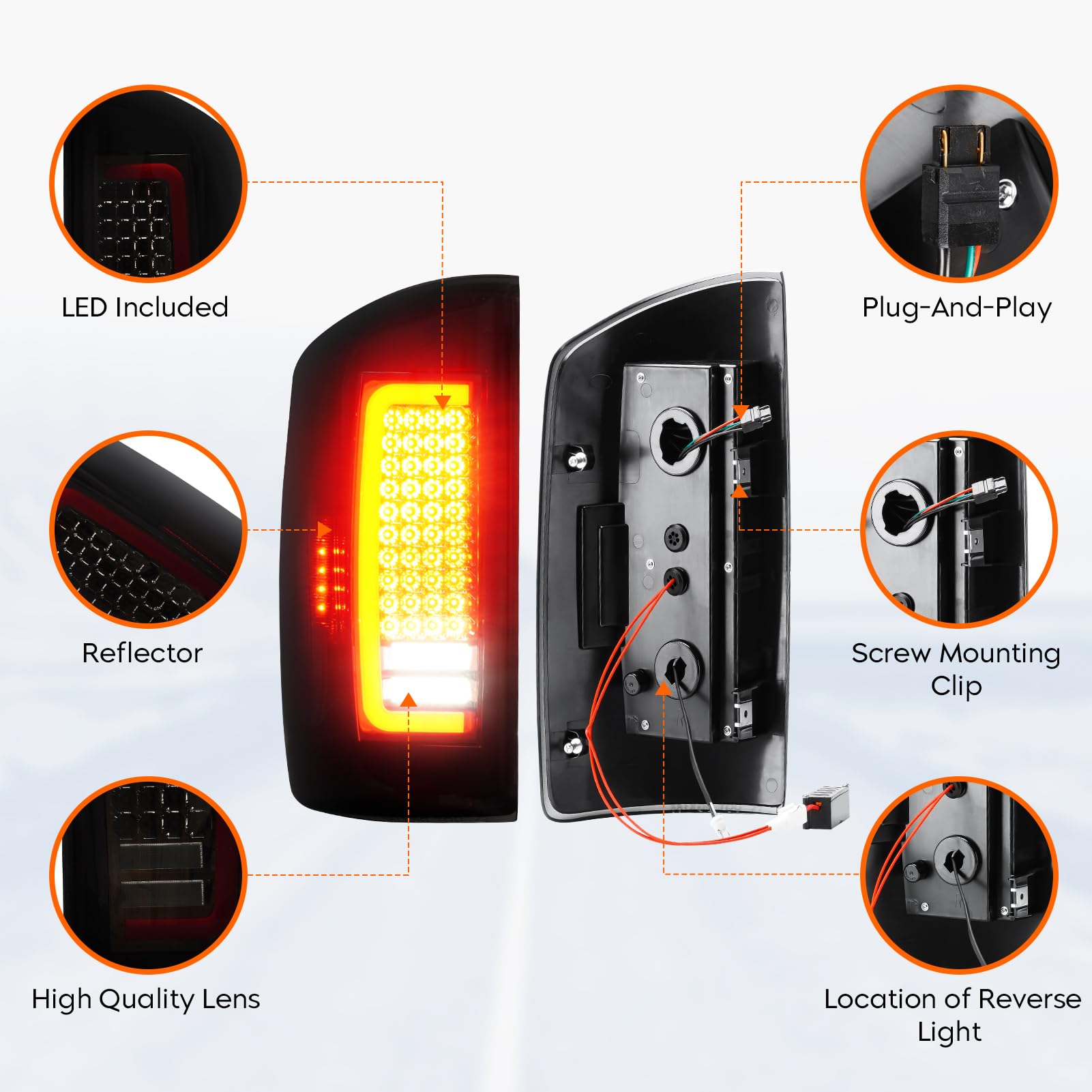 Tresound LED Tail Light Assembly for 2007-2008 Dodge Ram 1500 & 2007-2009 Ram 2500/3500 - Replacement for 55277302AC 55277303AC - Bright & Durable Rear Lights for Night Driving & Enhanced Safety