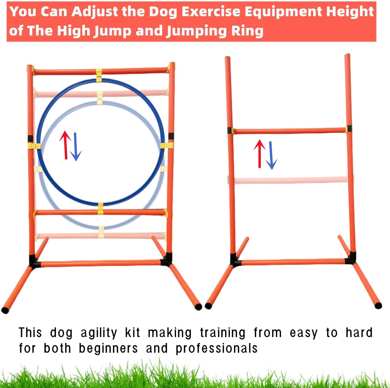 Premium Dog Agility Training Equipment Set - Complete Backyard Obstacle Course Kit with 2 Adjustable Jumps, Hurdle, Blind Tunnel, Standard Tunnel & Weave Poles for Indoor/Outdoor Dog Training & Play - Perfect for Backyard Fun, Dog Sports & Professional Agility Training