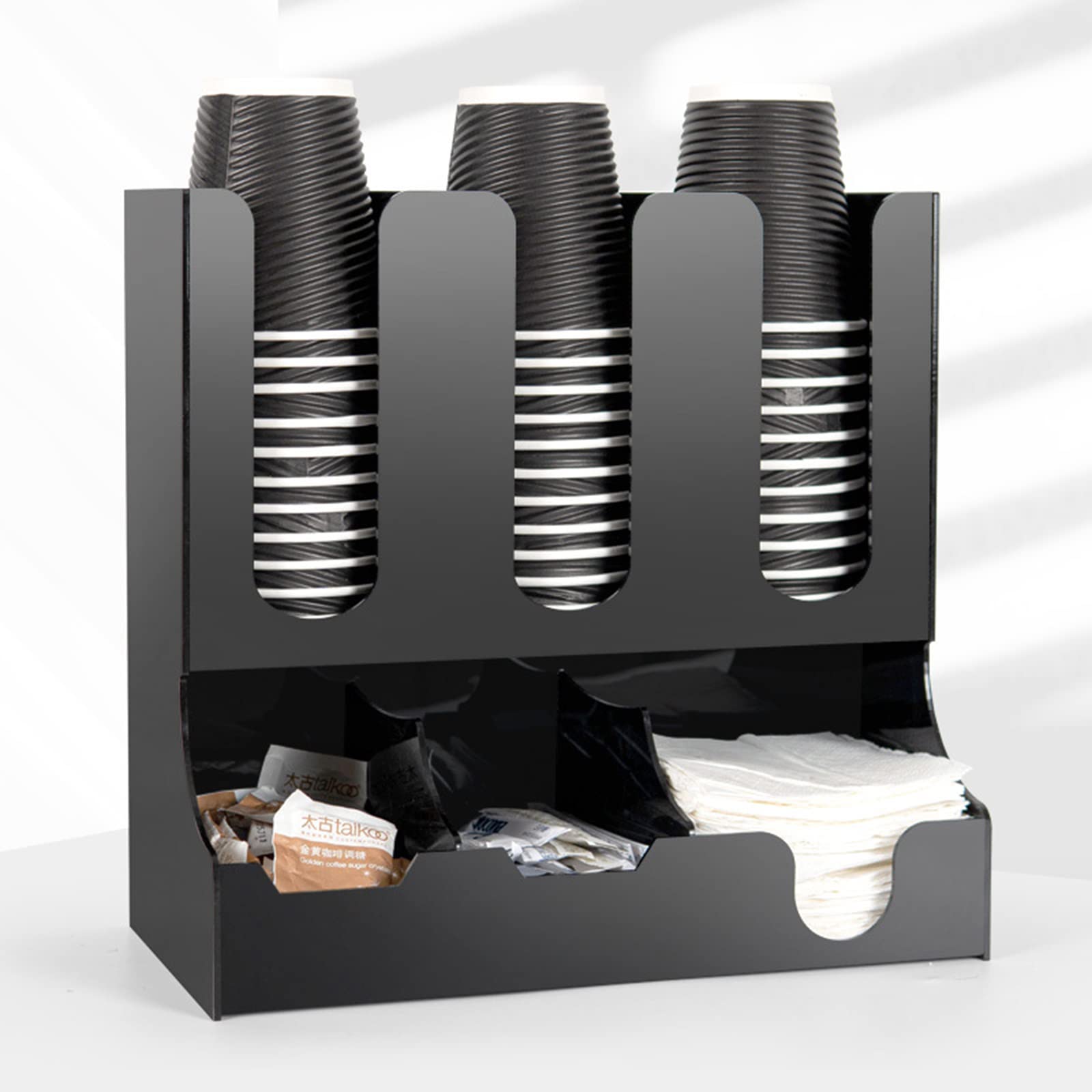 6-Compartment Coffee Condiment Organizer - Black Countertop Cup Lid Holder for Coffee Bar Accessories | Perfect for Kitchen, Office & Coffee Shop Organization