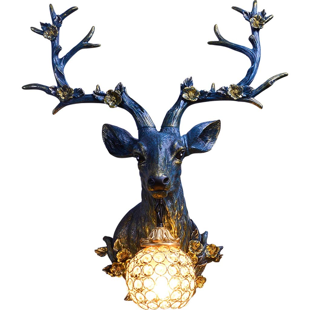 Vintage Deer Head Wall Lamp - Resin Fixed Wall Light with Spherical Crystal Shade for Living Room, Bedroom, or Office - American Retro Style Decorative Wall Mount Light (Color: A) - Perfect for Home Decor, Accent Lighting, and Creating a Cozy Ambiance