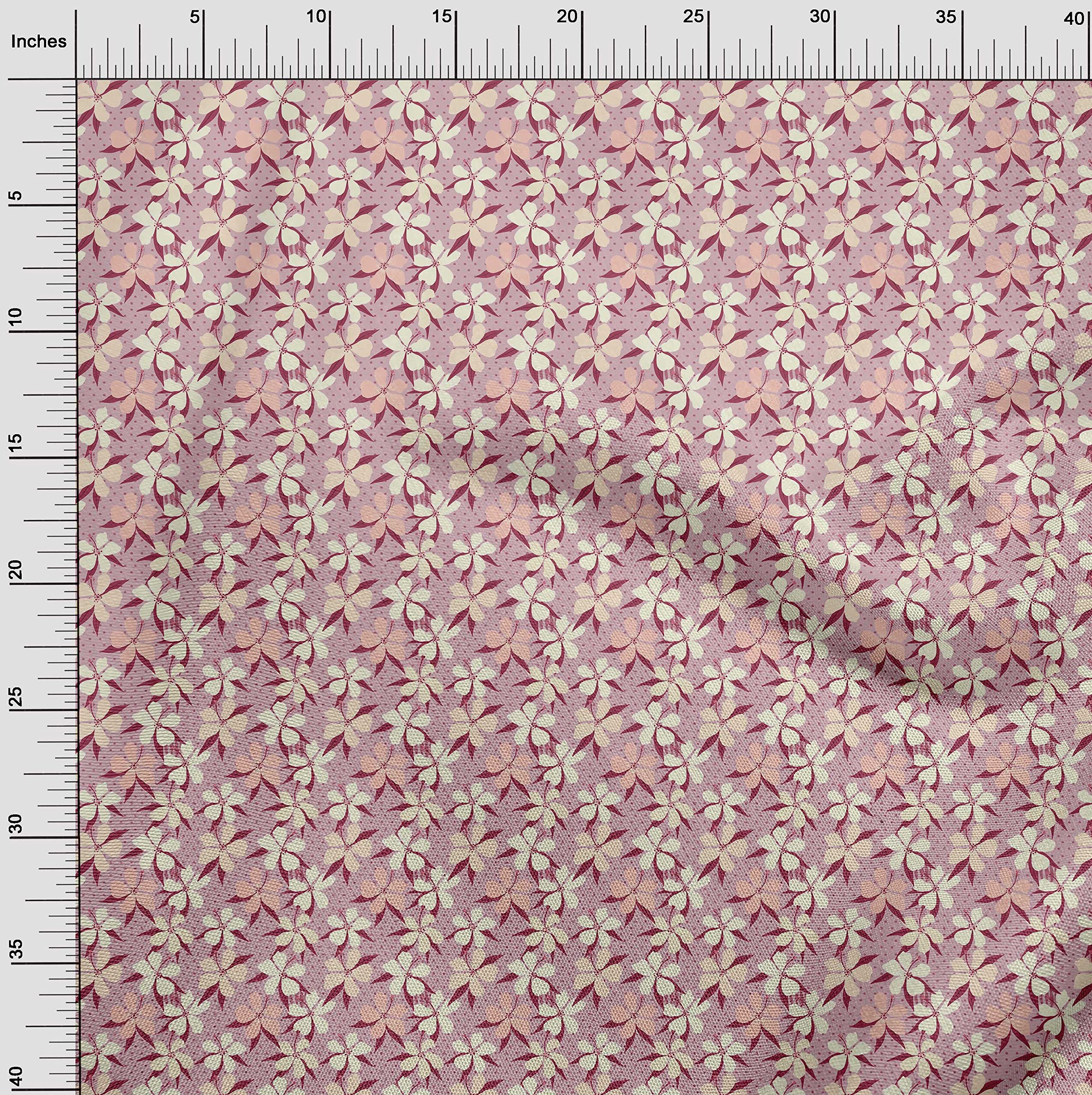 oneOone Georgette Viscose Rose Pink Tropical Floral Print Fabric by The Yard - 42 Inch Wide Dress Material for Summer Dresses, Blouses & DIY Fashion Projects