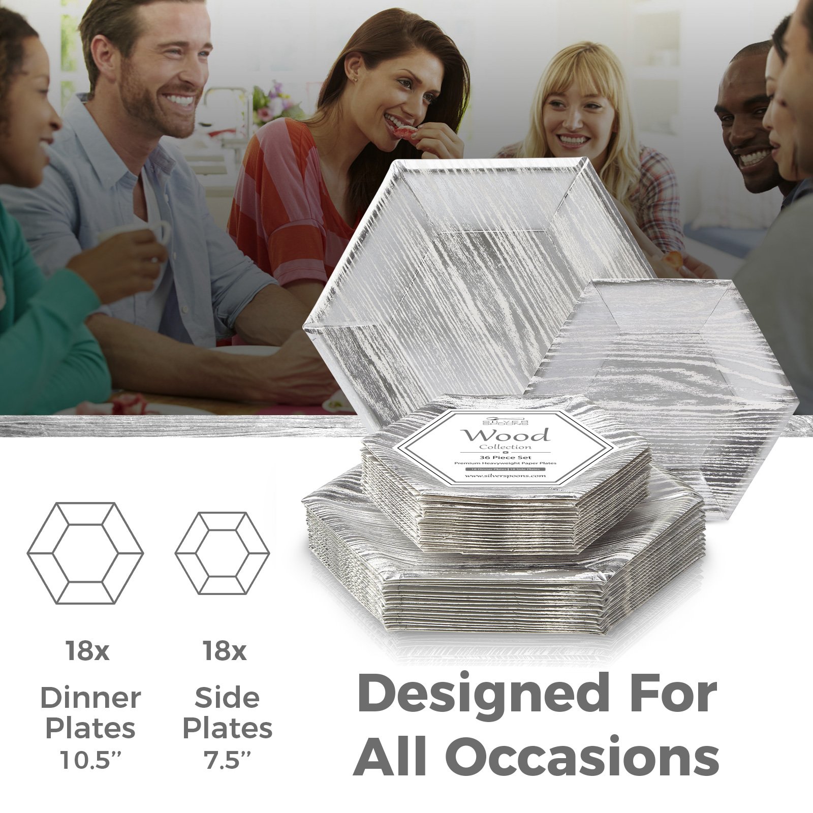 Premium Silver Spoons Disposable Dinnerware Set - Elegant Wood Collection (216 Pieces) | Perfect for Parties, Weddings, Catering & Outdoor Events