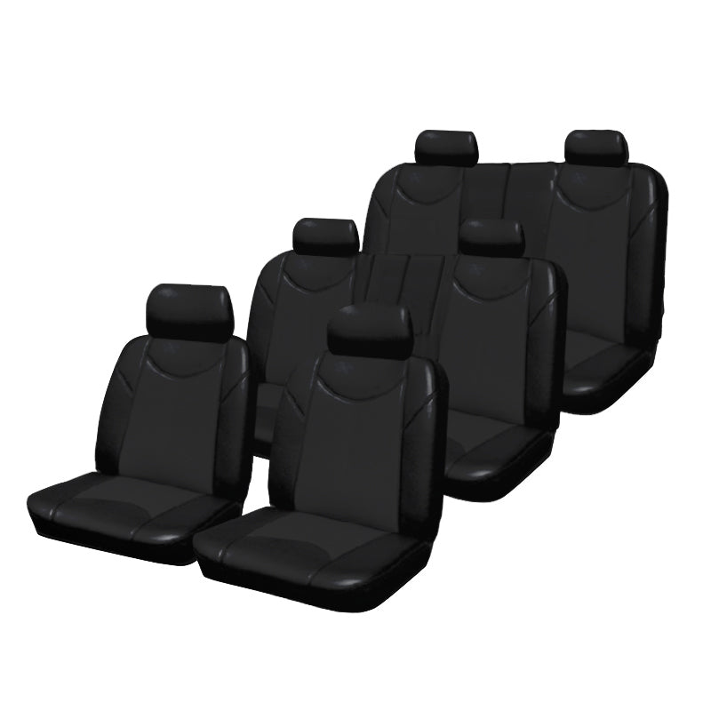 Premium Custom Black Leather-Look Car Seat Covers for Nissan Patrol Wagon (10/2004-01/2013 GU 4.8 ST) - 3-Row Full Set - Waterproof & Durable Protection for Off-Road Adventures, Family Road Trips, and Daily Commuting