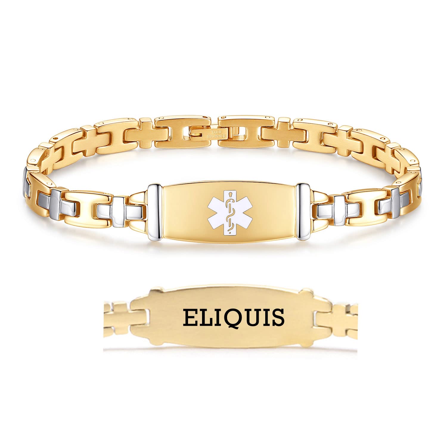 LinnaLove Stainless Steel Medical Alert ID Bracelet for Women - 7.5
