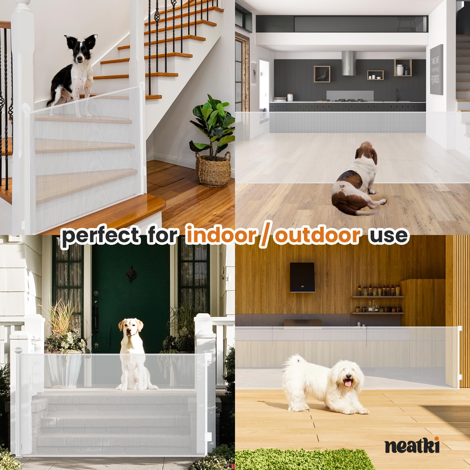 Neatki 190 x 42 Inches Extra Wide Retractable Baby Gate & Dog Gate for Stairs, Doorways, Hallways - Heavy Duty Indoor/Outdoor Safety Barrier with Double Lock System (White) - Perfect for Homes, Apartments, and Pet Owners