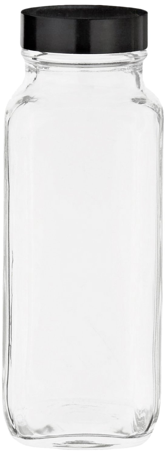 Kimble Type III Soda Lime Glass Clear Wide Mouth French Square Bottles with GPI Thread Cap - 60ml Capacity (Case of 48) - Perfect for Lab Storage, Essential Oils & DIY Cosmetics