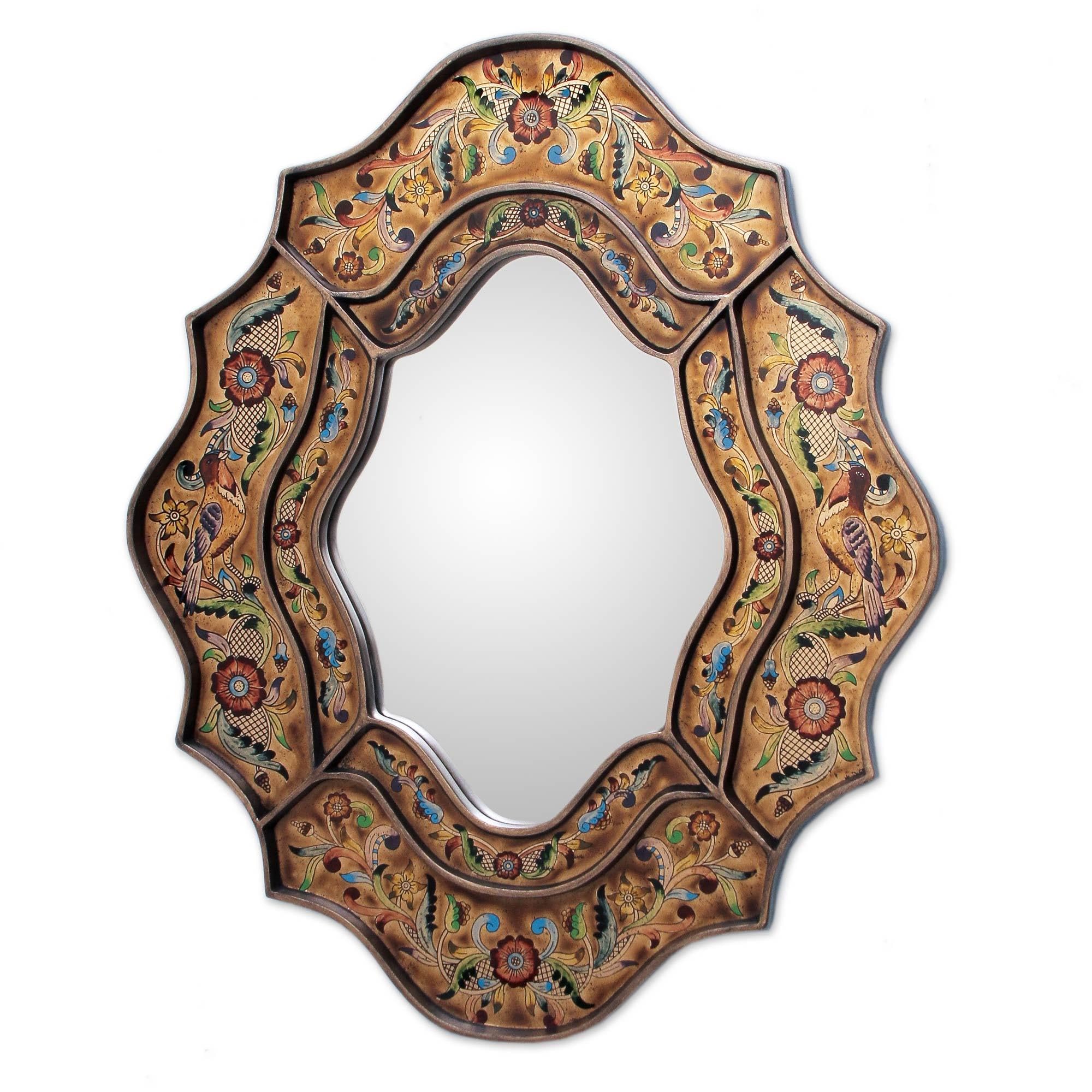 Handmade Song of Spring Reverse Painted Glass Mirror - NOVICA Artisan Wall Decor for Bedroom, Bathroom & Living Room