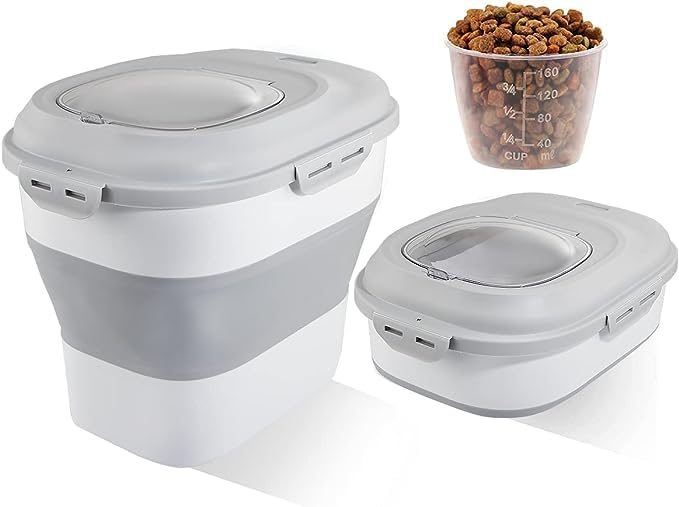 Olpad 30Lb Foldable Pet Food Storage Container - Airtight Plastic Bin with Measuring Cup, Sealed Lid & Wheels for Dog, Cat & Fish Food | Perfect for Kitchen, Pantry & Bulk Rice Storage