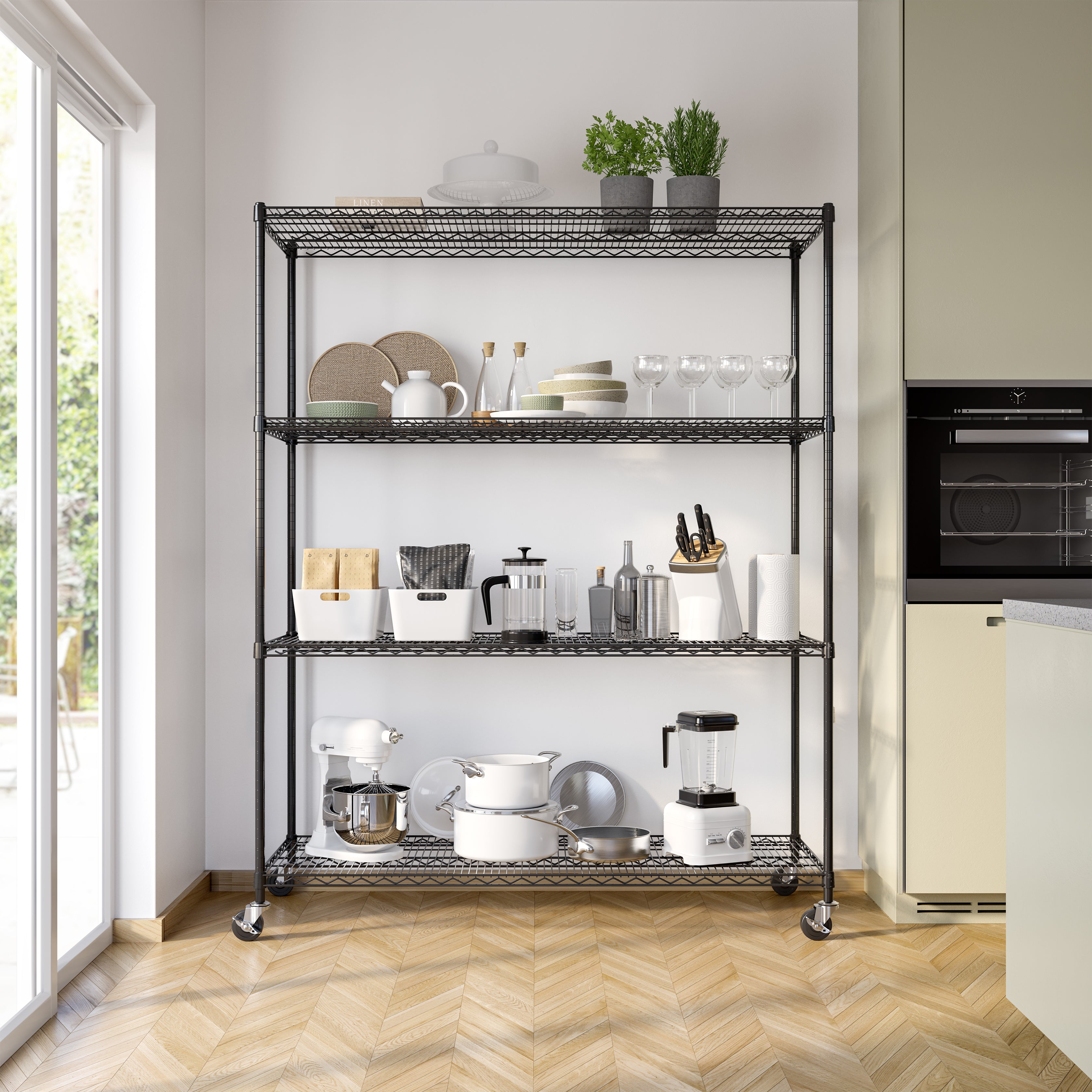 UltraDurable® 4-Tier NSF Certified Steel Shelving Unit - Heavy Duty Black Metal Storage Rack for Garage, Warehouse, Kitchen & Pantry Organization