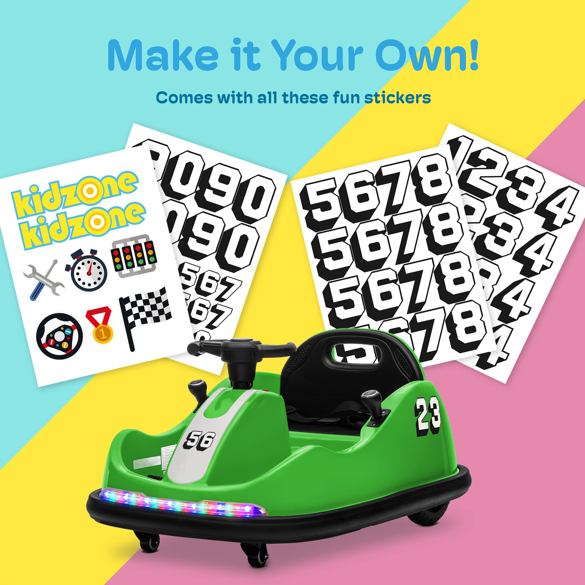 Kidzone 12V Ride On Bumper Car for Kids 1.5-6 Years - 2 Driving Modes (Steering Wheel & Joystick), 360° Spin, LED Lights & Remote Control - Perfect for Indoor/Outdoor Play, Birthday Gifts & Toddler Entertainment