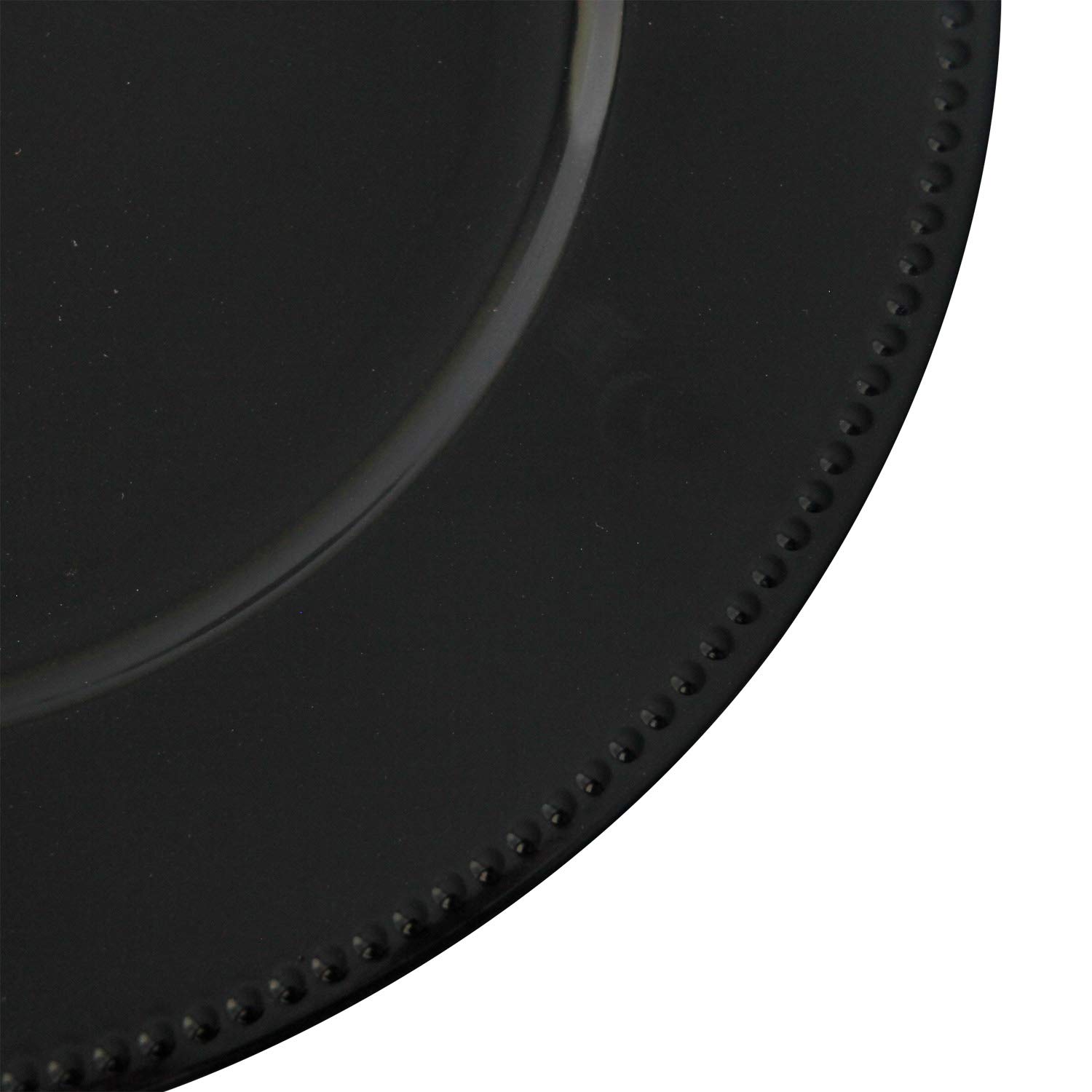 WELMATCH 12-Pack Black Plastic Beaded Charger Plates - 13 Inch Round Decorative Dinner Plates for Weddings, Parties & Formal Events - Elegant Table Setting Decor (Set of 12)