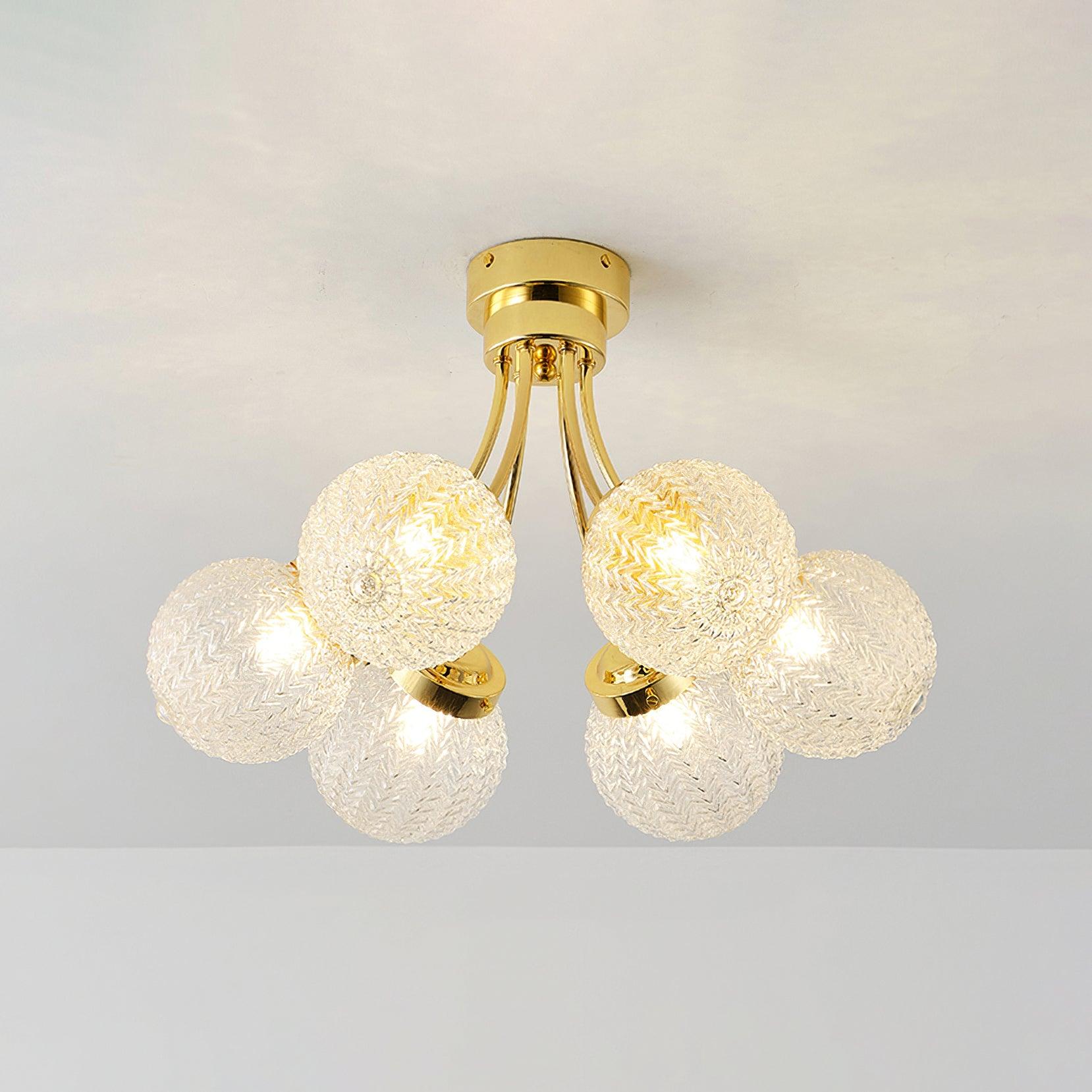 Handmade Carved Glass Ceiling Light Fixture - Modern Crystal Chandelier for Dining Room, Living Room & Bedroom Lighting