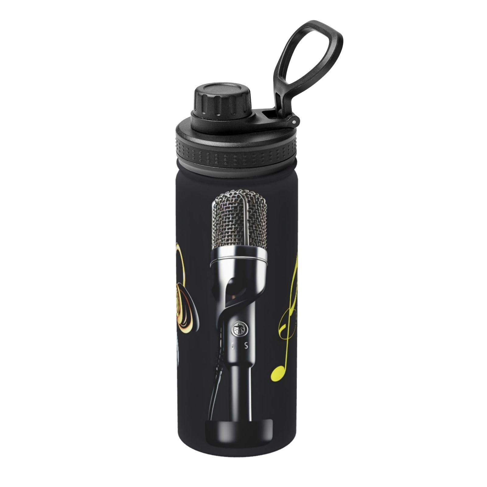 HJLUUFT Insulated Stainless Steel Water Bottle with Built-in Mic & Music Notes - 510g, Perfect for Outdoor Sports, Commuting & Gym Workouts