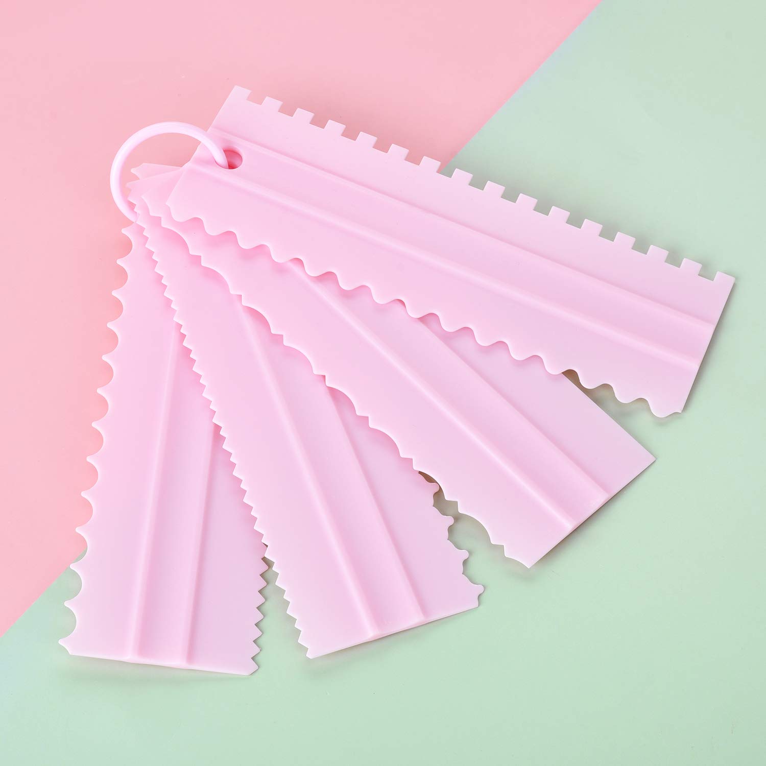 9-Piece Cake Scraper Set - Plastic Sawtooth Cake Decorating Comb, Icing Smoother & Edge Polisher - Baking Tools for Cake Decorating, DIY Dessert Making - Perfect for Home Bakers & Professional Cake Designers (Pink)
