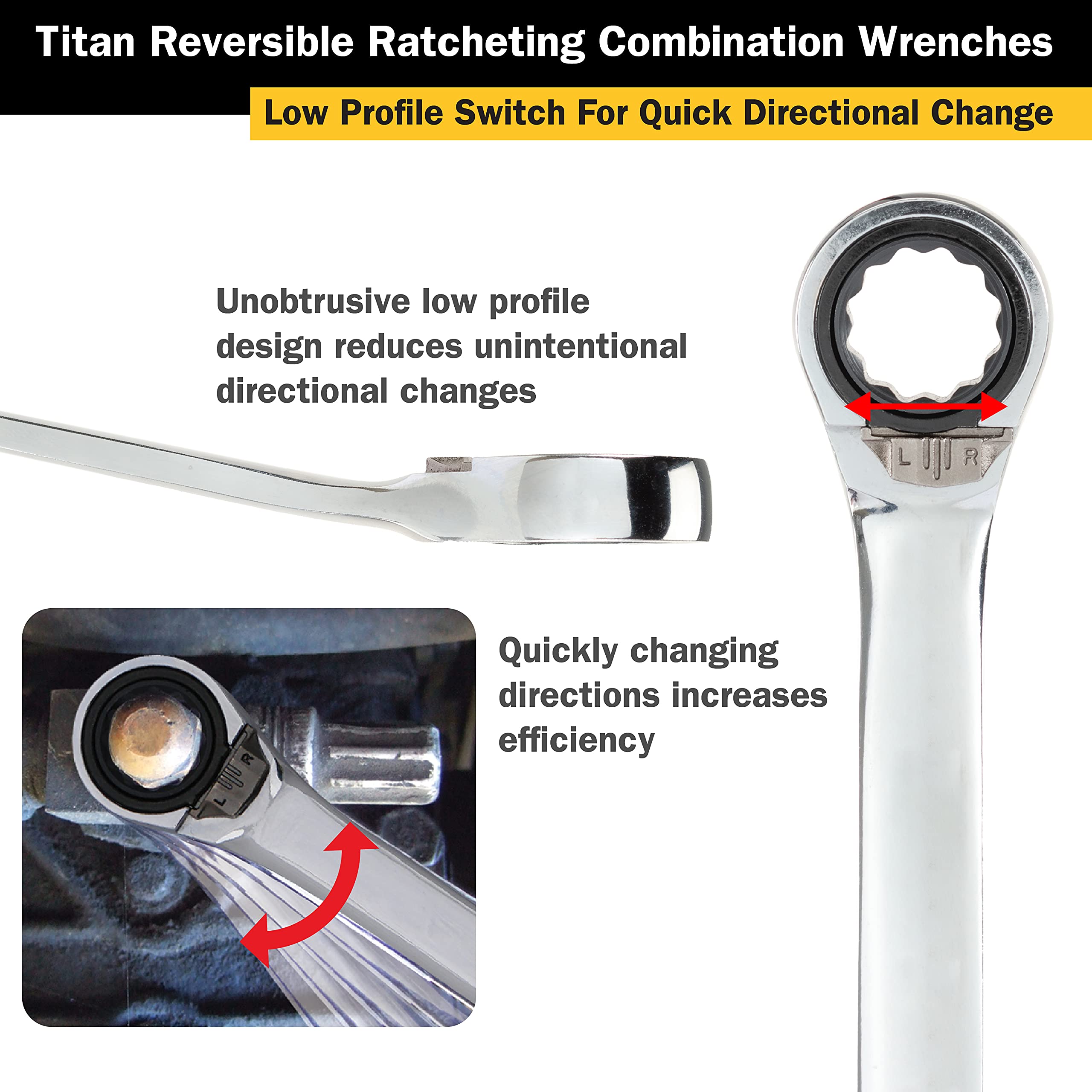 Titan 14511 11mm 12-Point 72-Tooth Reversible Ratcheting Combination Wrench - Perfect for Automotive Repair, Plumbing, and DIY Projects