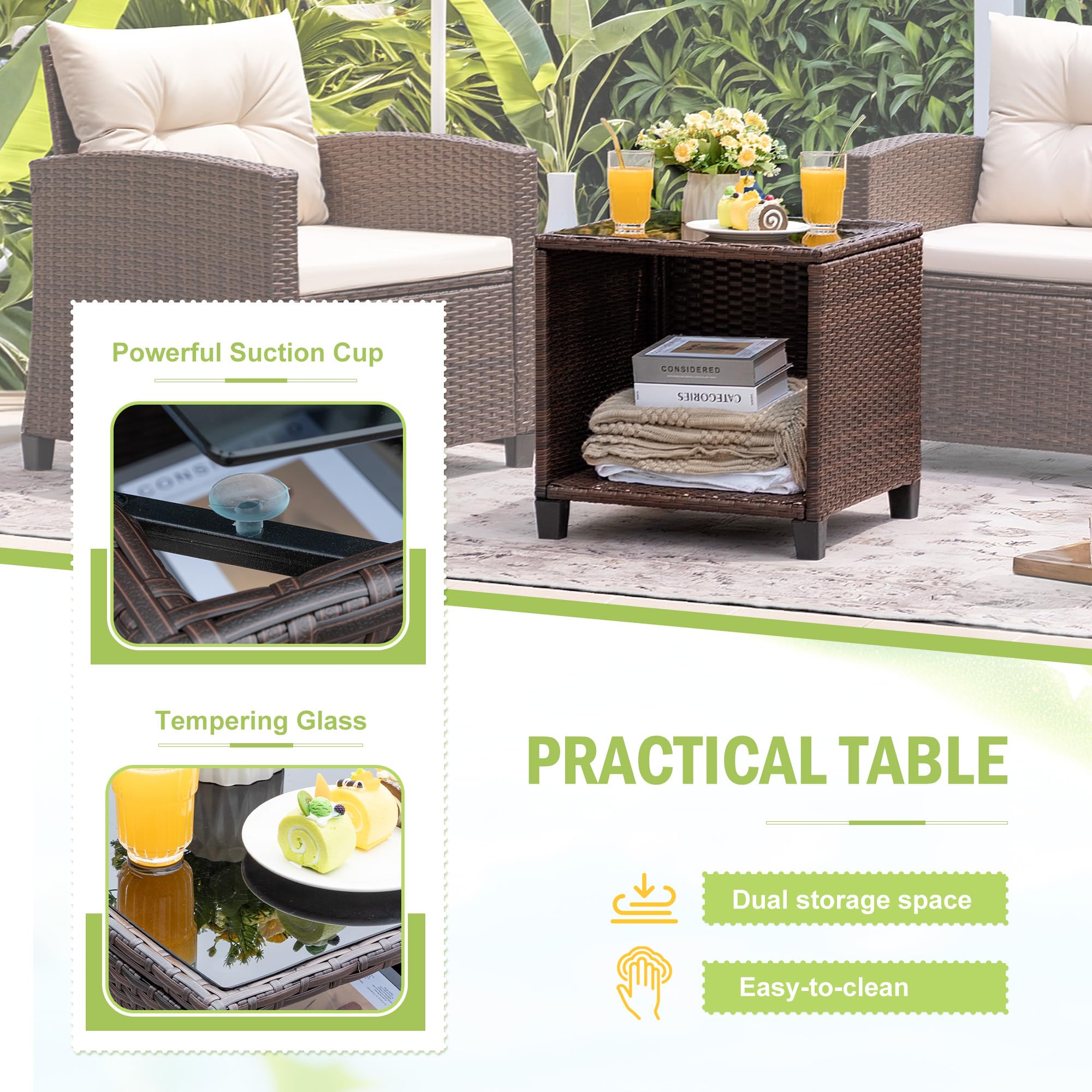 Devoko 3-Piece PE Rattan Wicker Patio Furniture Set with 2 Outdoor Chairs & Table - Durable Garden, Poolside, Balcony, Porch Furniture for Relaxing & Entertaining