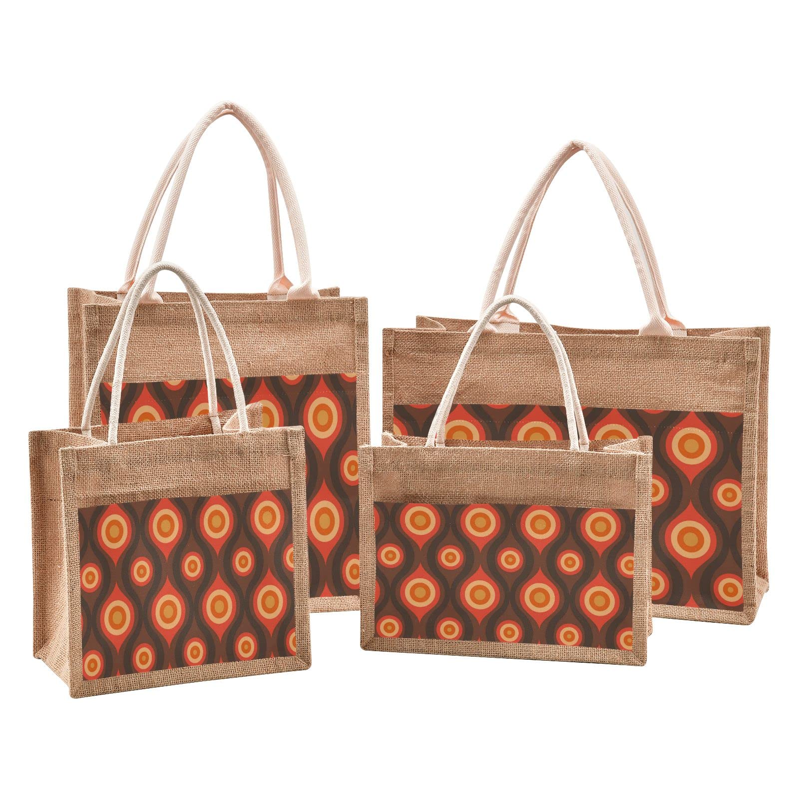 Abstract Eyes Geometric Jute Tote Bag for Women - Eco-Friendly Grocery Shopping Bag with Handles - Perfect for Travel, Beach, Wedding & Everyday Use