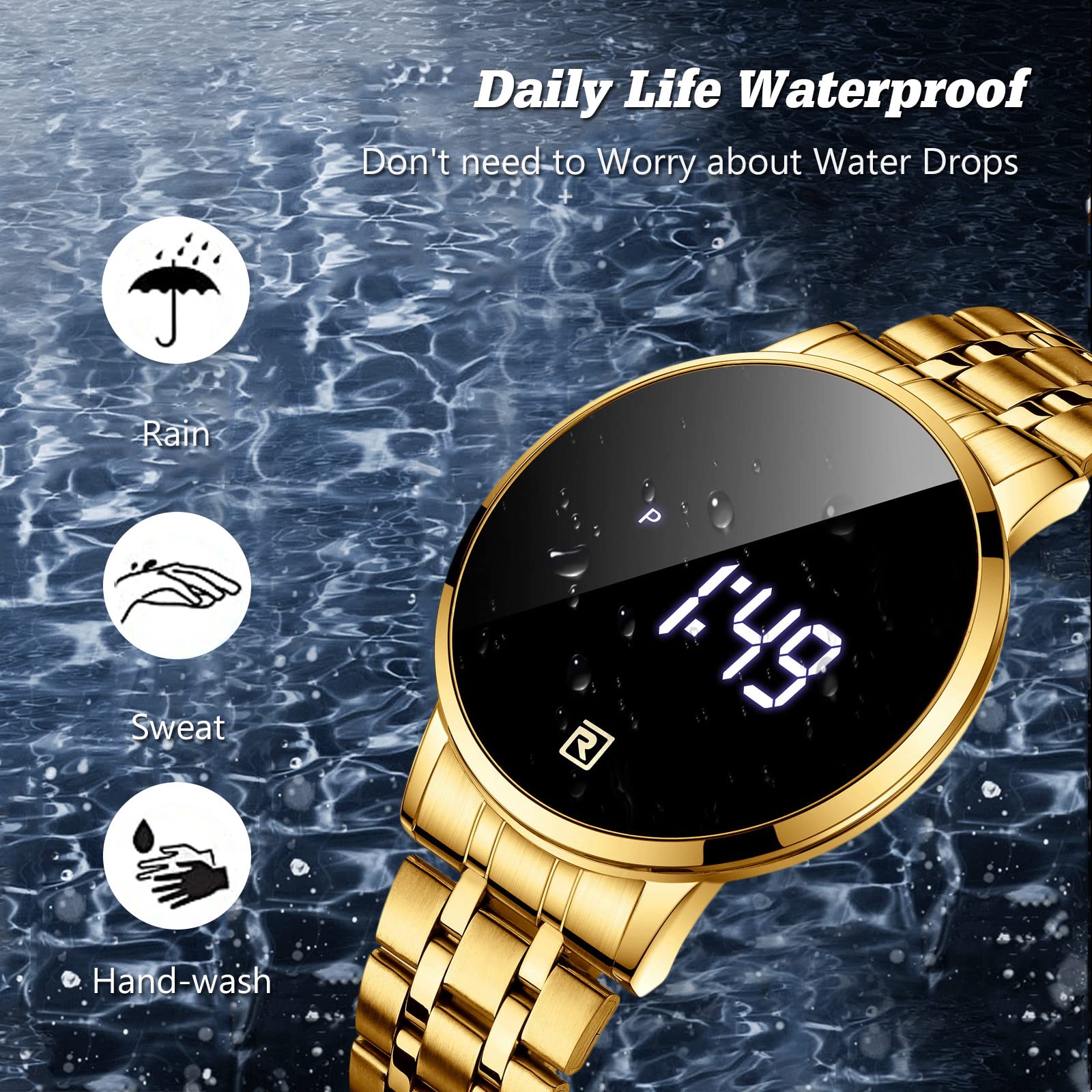 RORIOS Men's Digital Sports Watch - Touch Screen, Stainless Steel Strap for Running & Fitness