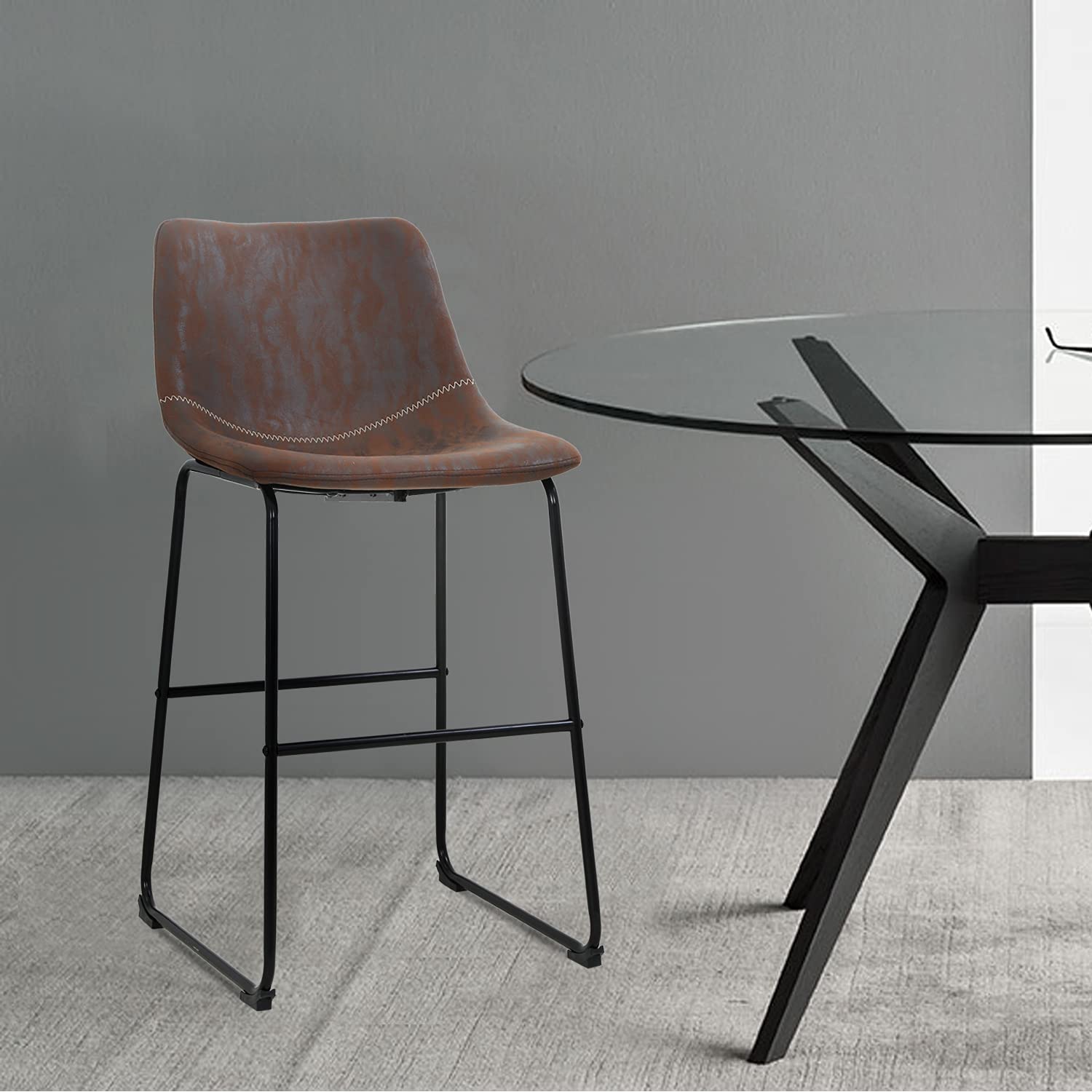 Premium Genuine Leather Dining Chairs Set of 2 - Modern Kitchen Counter Stools with Back Support 19x19x37 Inches - Perfect for Home Office, Breakfast Bar & Kitchen Island (Brown)
