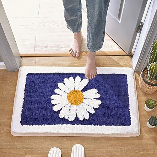 21 Inch Charcoal Gray Non-Slip Bathroom Rug - Absorbent Daisy Pattern Door Mat for Bathroom, Toilet & Entrance - Perfect for Wet Floors, Shower Areas & High Traffic Zones
