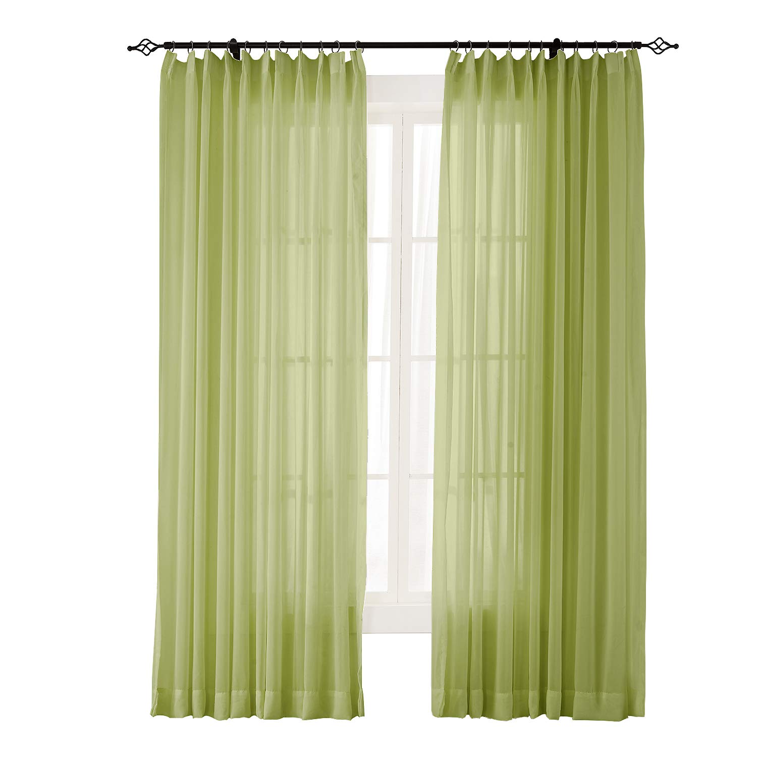 ChadMade Indoor/Outdoor Solid Sheer Curtains - Pinch Pleated Moss Green Voile Drapes 100