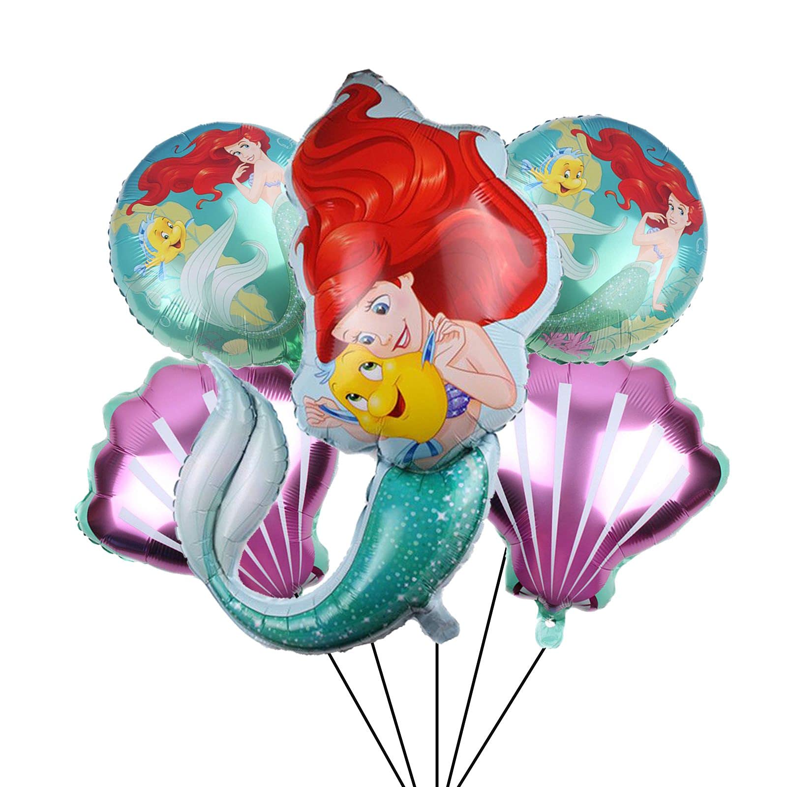 5PCS Mermaid Foil Balloons - Helium-Ready Mylar Shell Balloons for Mermaid Birthday Party Decorations, Baby Shower, Underwater Theme Events & Ocean Party Supplies
