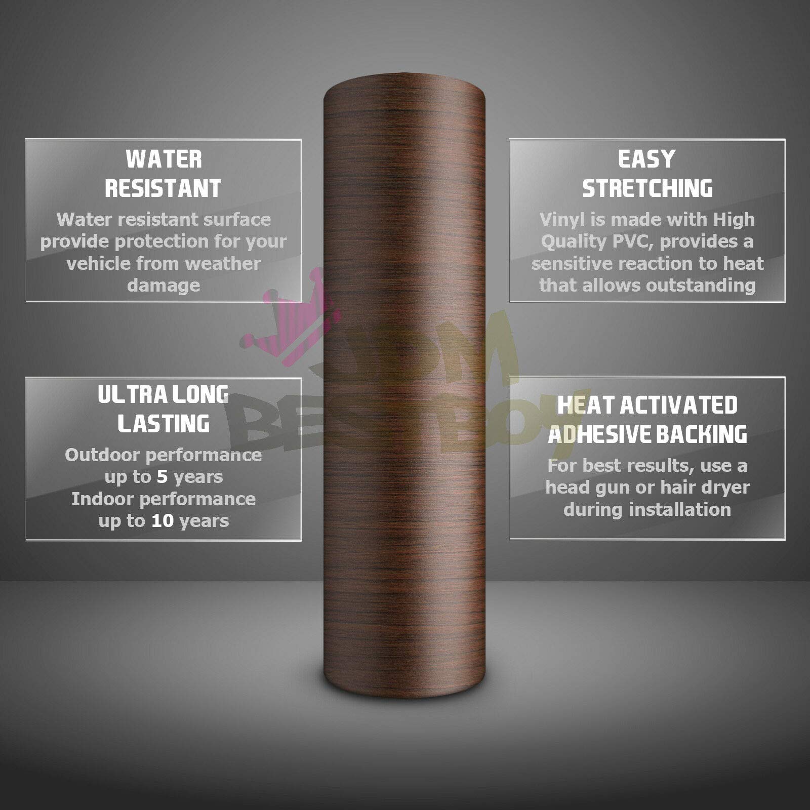 Premium Black Wood Grain Vinyl Wrap - Self-Adhesive Contact Paper Roll for Furniture, Cabinets & Walls - 60