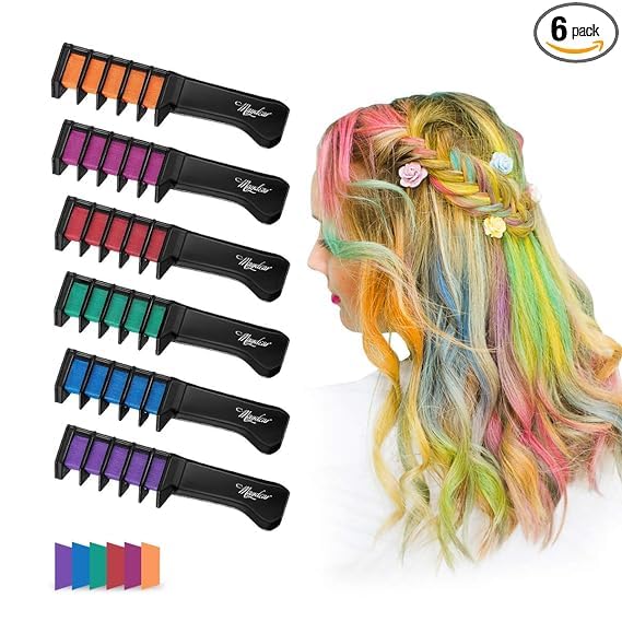 LOBE MIRACLE Hair Chalk Comb - 12 Pack Temporary Hair Color for Girls, Kids & Women | Washable & Non-Damaging | Perfect for Parties, Halloween & Costume Events