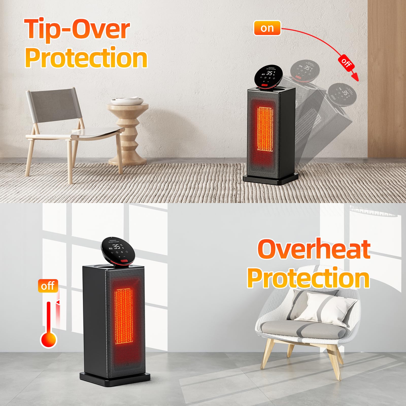 TABYIK 1500W Portable Space Heater with ECO Thermostat & Remote Control - 4 Heating Modes, 24H Timer & 6 Safety Protections - Oscillating Electric Heater for Small Rooms, Offices & Indoor Use - Perfect for Winter Home, Bedroom & Workspace Heating