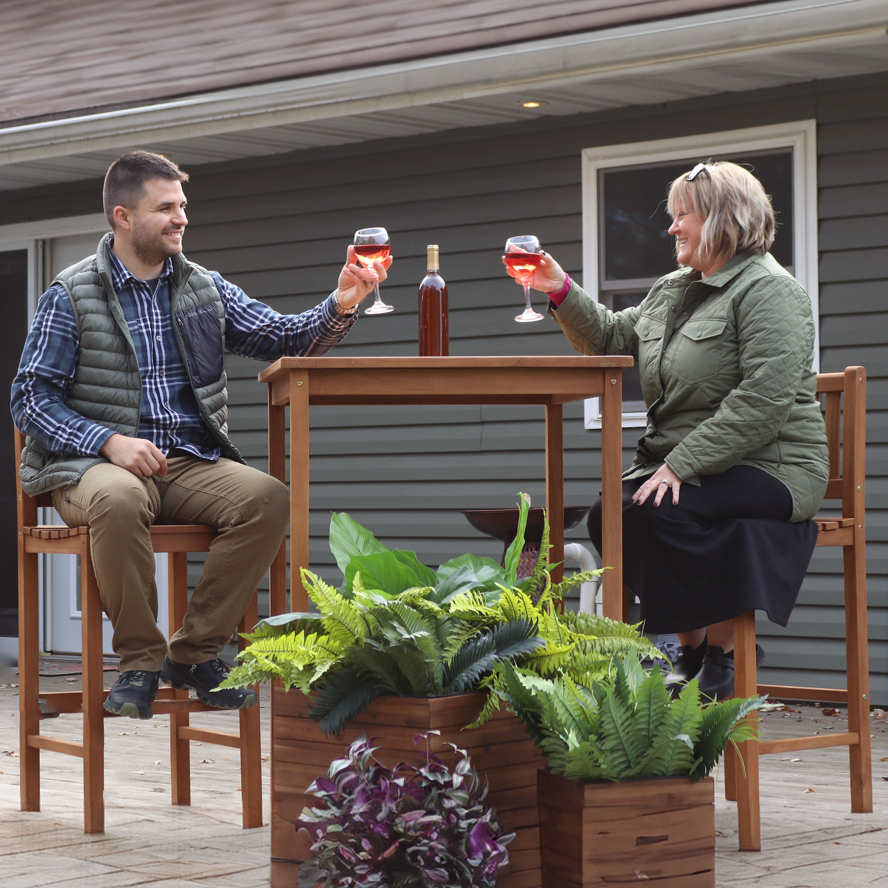 Premium Sunnydaze Teak Wooden Bar Table - 31 Inch Square Outdoor Patio Furniture for Backyard, Deck, and Poolside Relaxation