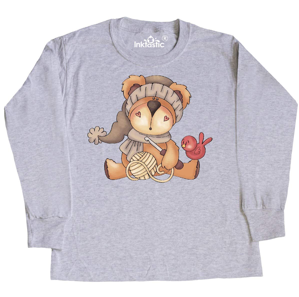 Inktastic Winter Crochet Bear Youth Long Sleeve T-Shirt | Cute Animal Graphic Tee for Boys & Girls | Cozy Christmas Holiday Outfit for Kids