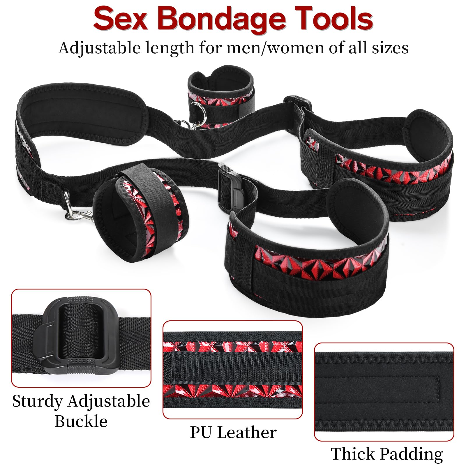 Premium BDSM Bondage Kit - Adjustable Handcuffs, Leg Straps & Neck to Thigh Restraints for Couples | SM Sex Toys for Beginners | Perfect for Bedroom Play, Roleplay & Spicing Up Relationships