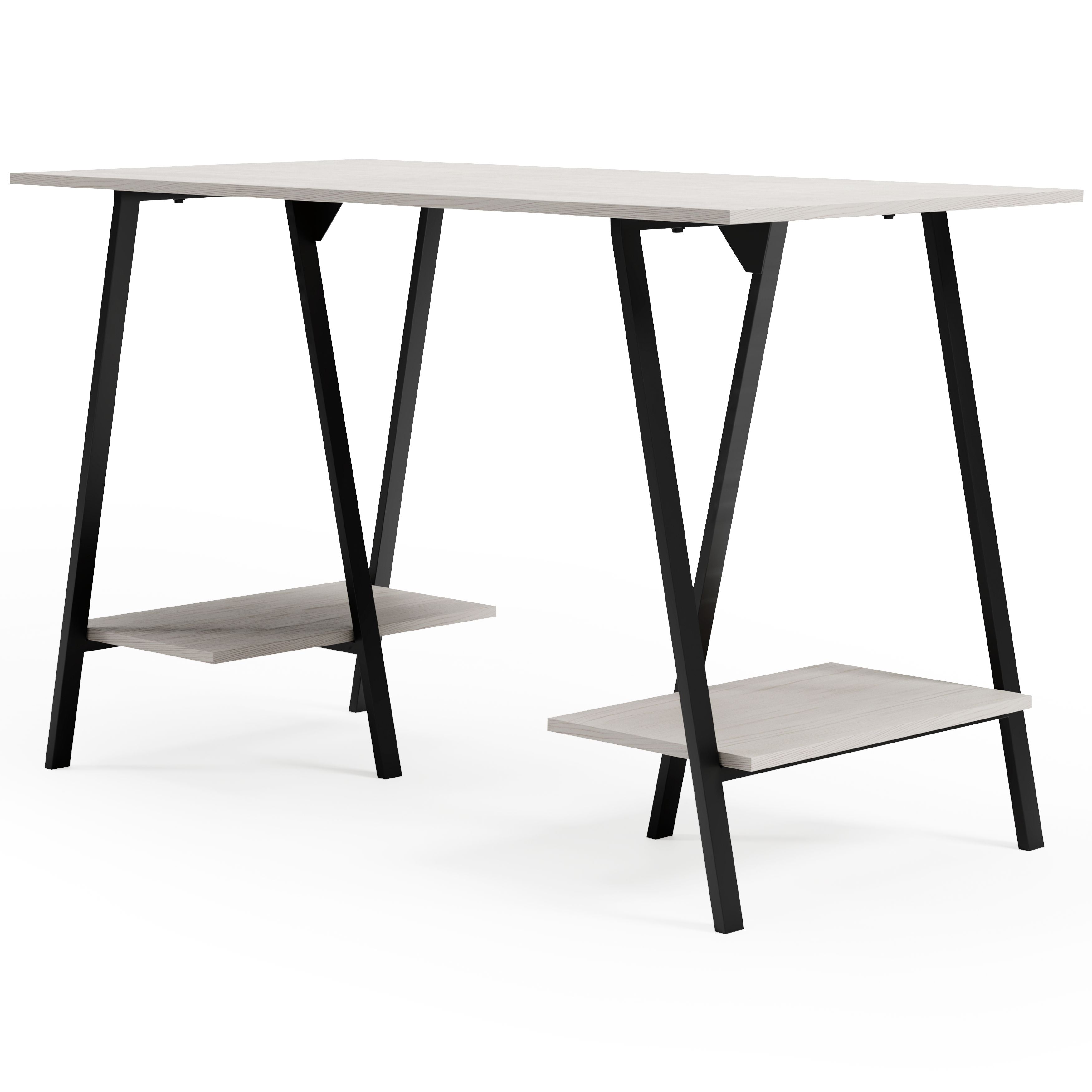 Bayflynn White & Black Home Office Desk with 2 Fixed Shelves - Modern Writing Desk for Small Spaces, Study Room & Remote Work Setup